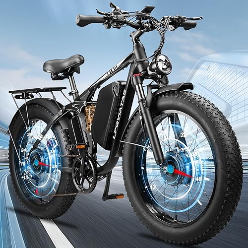 6000W-Peak-Dual-Motor-Ebike for Adults-Men, 52V 34Ah 1768Wh Battery Full-Suspension-Mountain-Bike for Off-Road Snow, 46MPH-Fast-Hunting-Electric Bike,24"*4.0" AWD -Fat-Tire-Electric-Bike