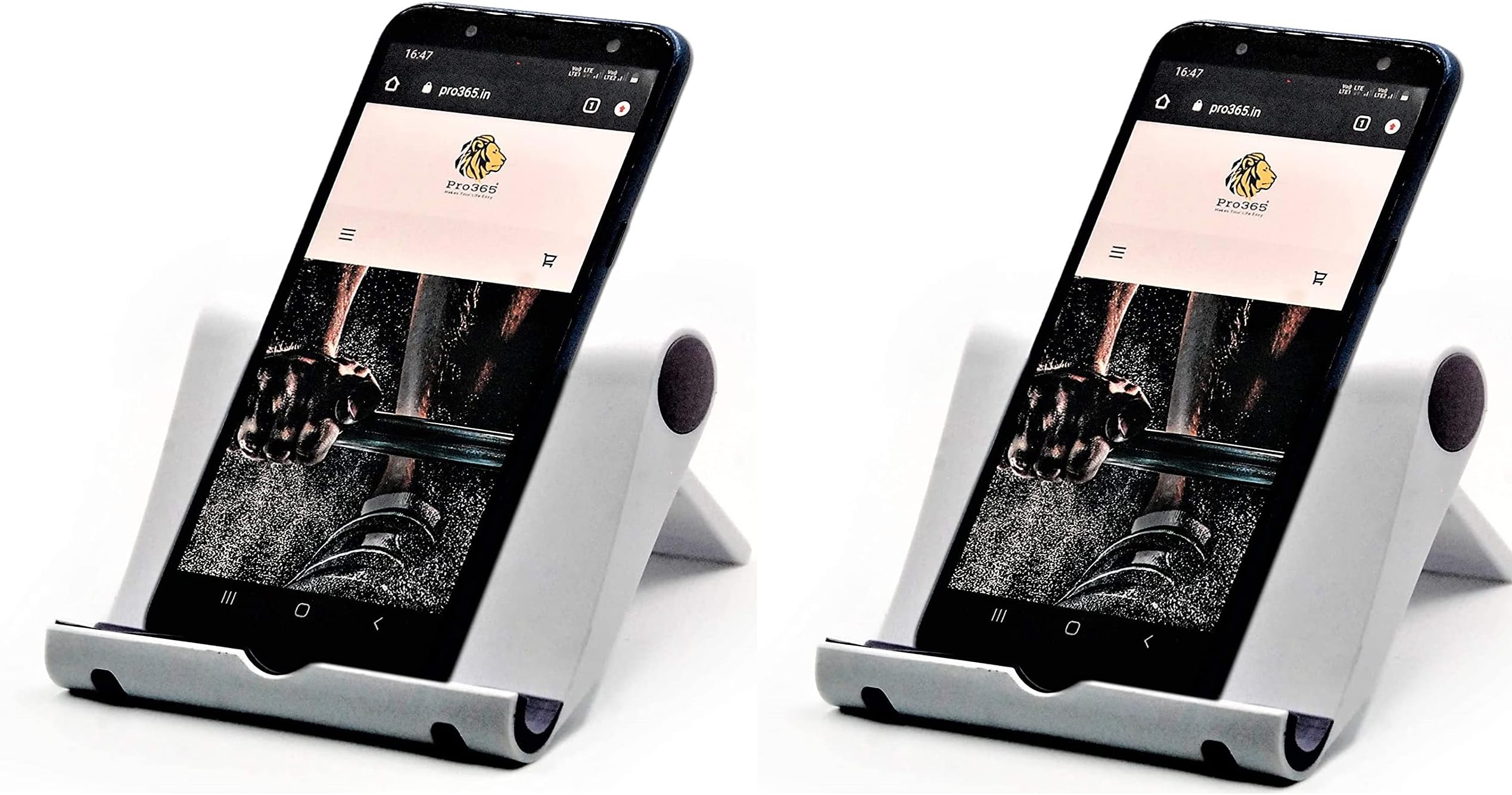 PRO365®️ Multi Angle Mobile Stand/Phone Holder for iPhone, Android, Samsung, OnePlus, Xiaomi/Portable/Foldable Cell Phone Stand/Perfect for Bed/Home/Desk (2 Pack, White)