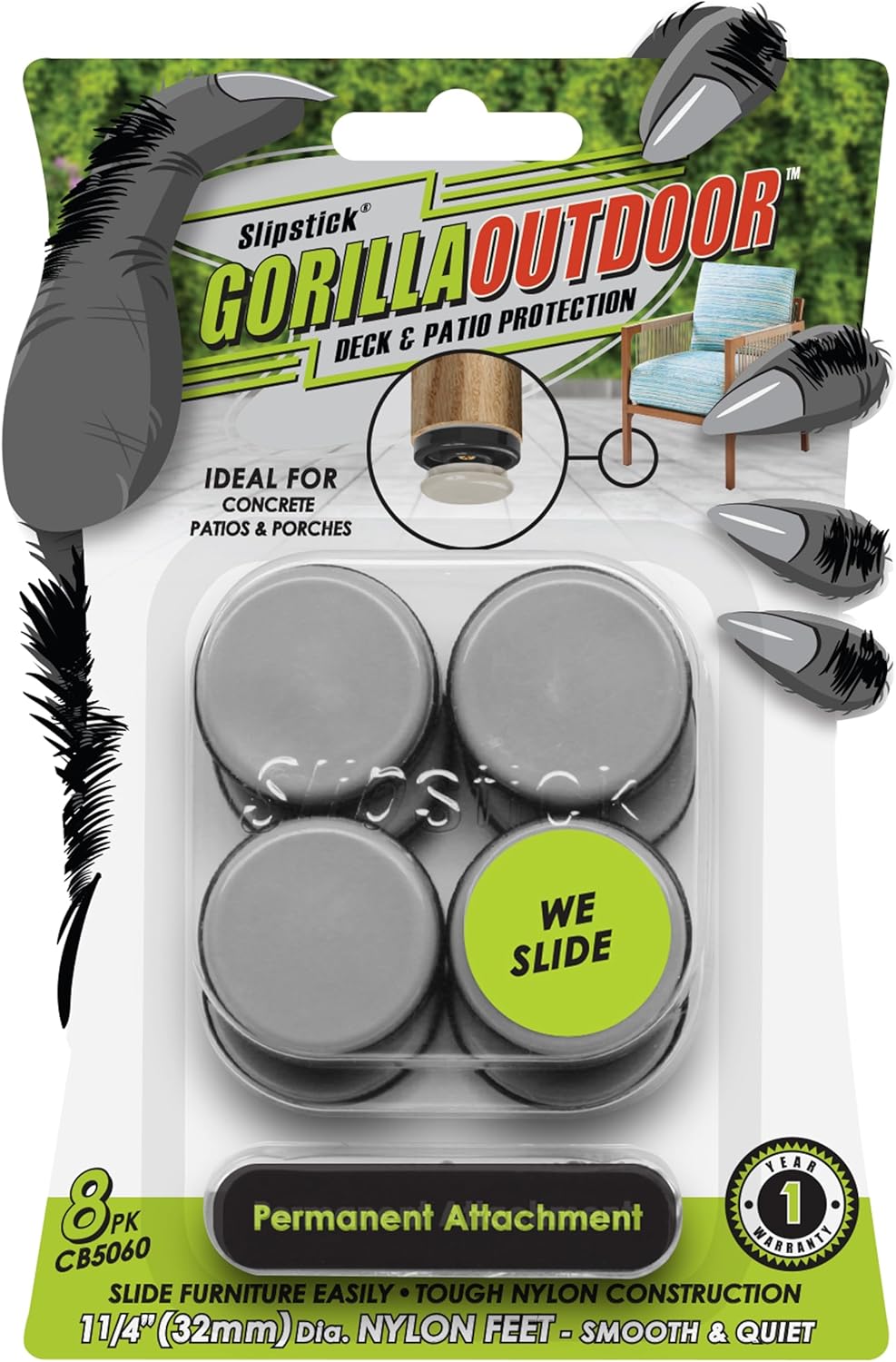 Gorilla Outdoor 1-1/4 Inch Furniture Sliders/Chair Glide Floor Protectors (Set of 8) Screw-On Nylon Furniture Glides for Sliding on Outdoor and Indoor Floors Gorilla Outdoor 1-1/4 Inch Furniture Sliders/Chair Glide Floor Protectors (Set of 8) Screw-On Nylon Furniture Glides for Sliding on Outdoor and Indoor Floors