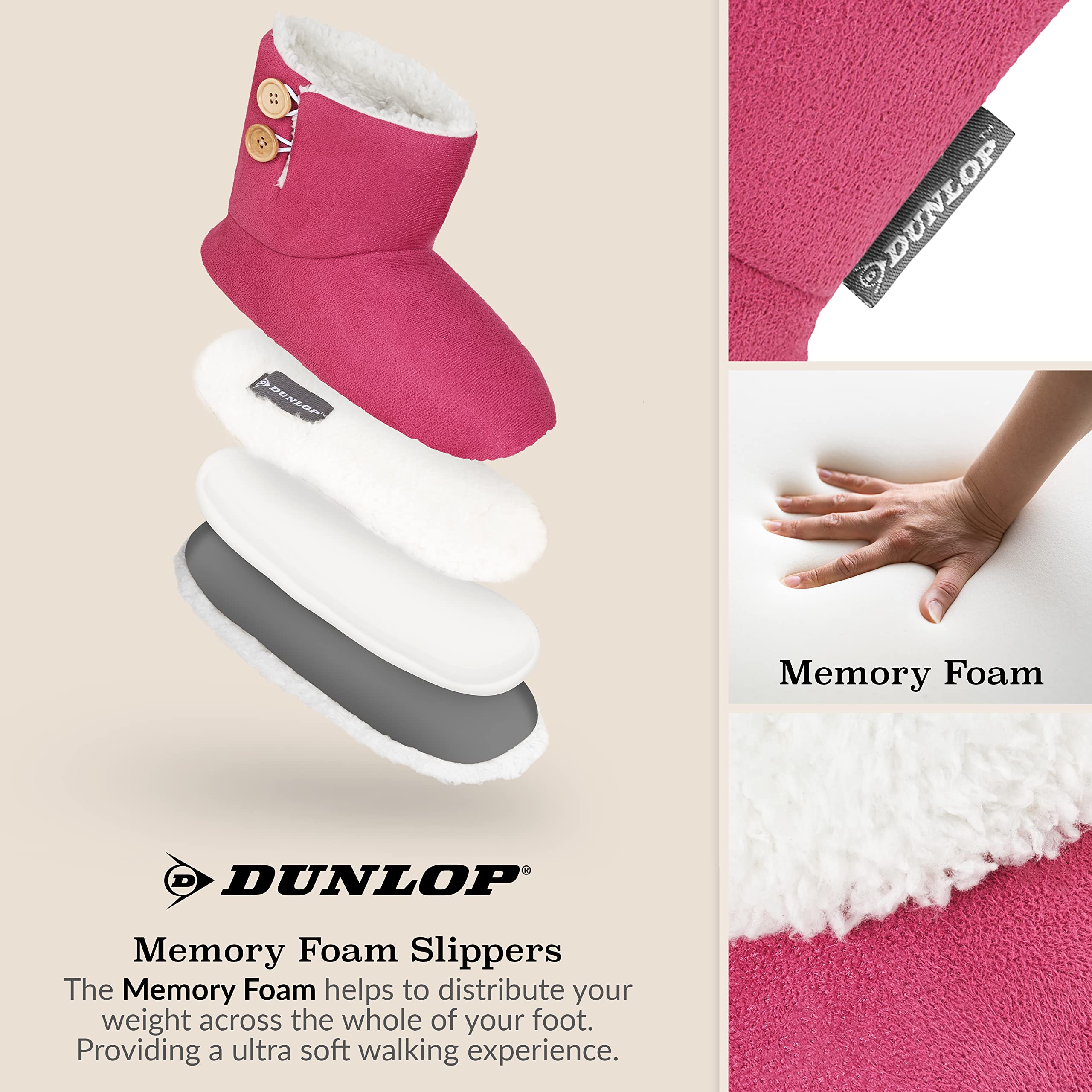DUNLOP Pantofole Donna Invernali a Stivaletto Antiscivolo Memory Foam Regalo di Natale