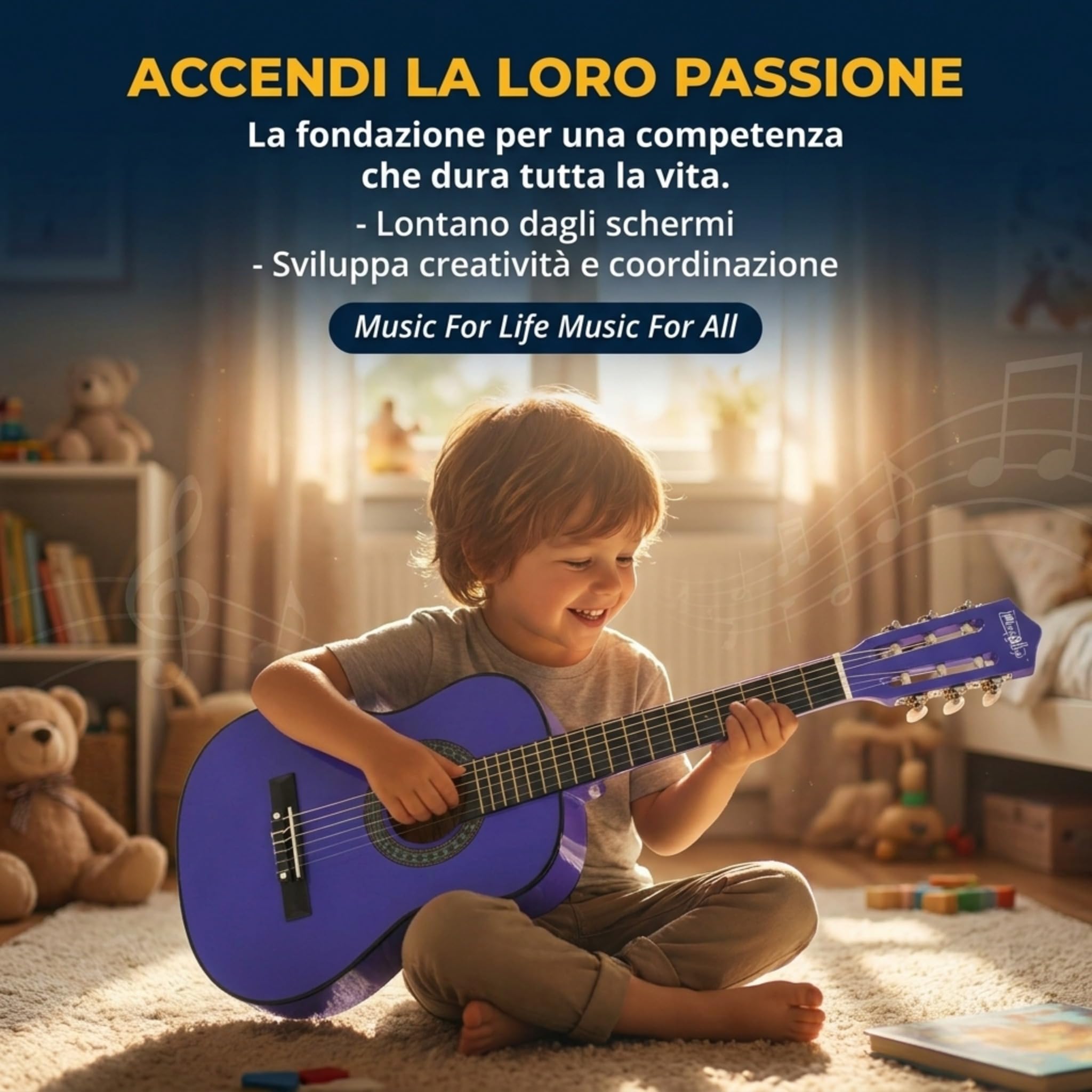 Chitarra acustica classica Junior Music Alley per bambini con borsa