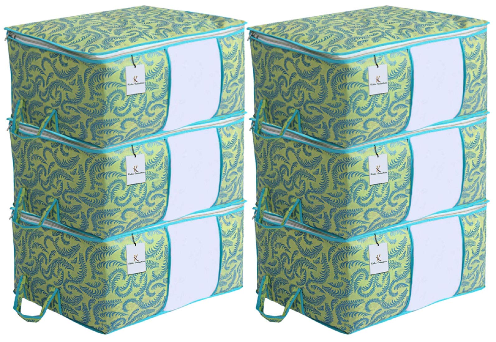 kuber industries metallic print underbed storage bag, storage organiser, blanket cover set of 6 - olive green, extra large size-ctktc14164