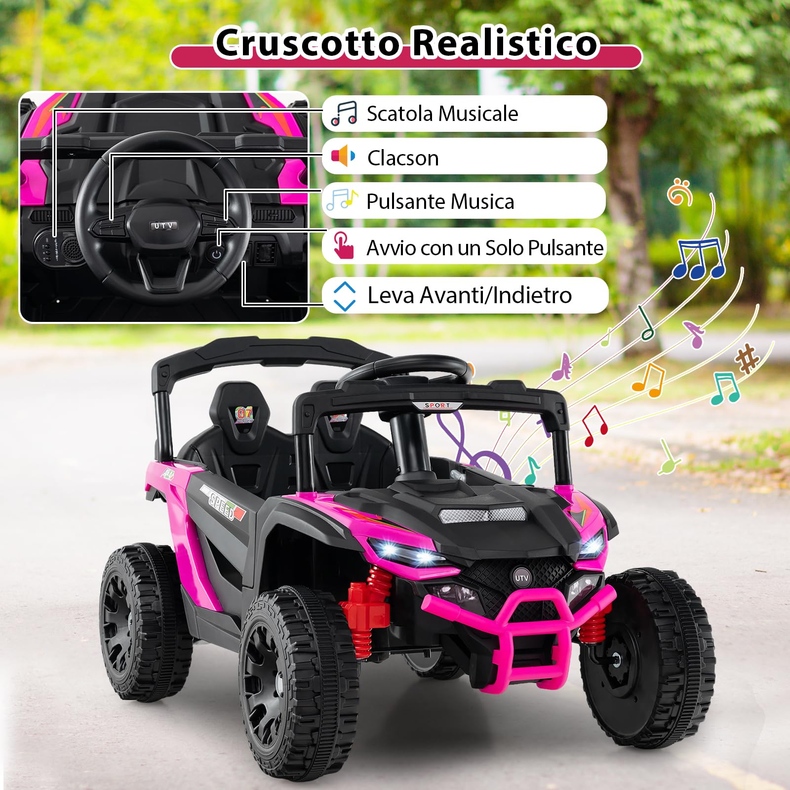 RELAX4LIFE Auto Elettrica Grande a 2 Posti per 2 Bambini con Telecomando, Velocità Alta, Fuoristrada a, Con Volante e Pedale, Clacson, Musica, Luci a LED, Ruota Resistente all'Usura (ROSSO) | 3 velocità 3-5 km/h, luci LED, musica, clacson, avanti e indiet