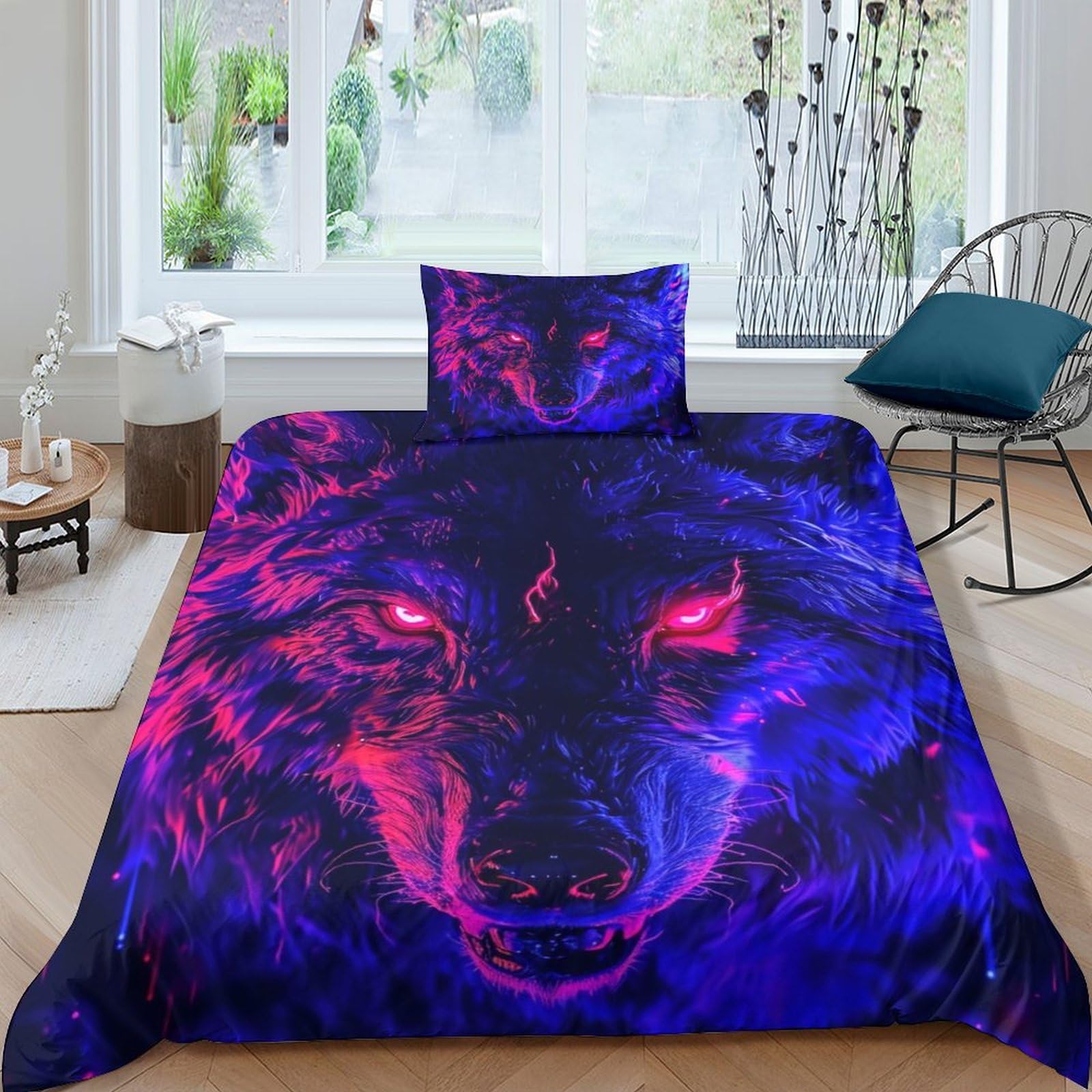 BARDYS Wolf for Teens And Adults Duvet Cover 3D Print Wild Animals Quilt Cover Comforter Covers Bedding Set with Zipper Closure with Pillow Cases Soft Microfiber 3 Pieces Single（135x200cm）