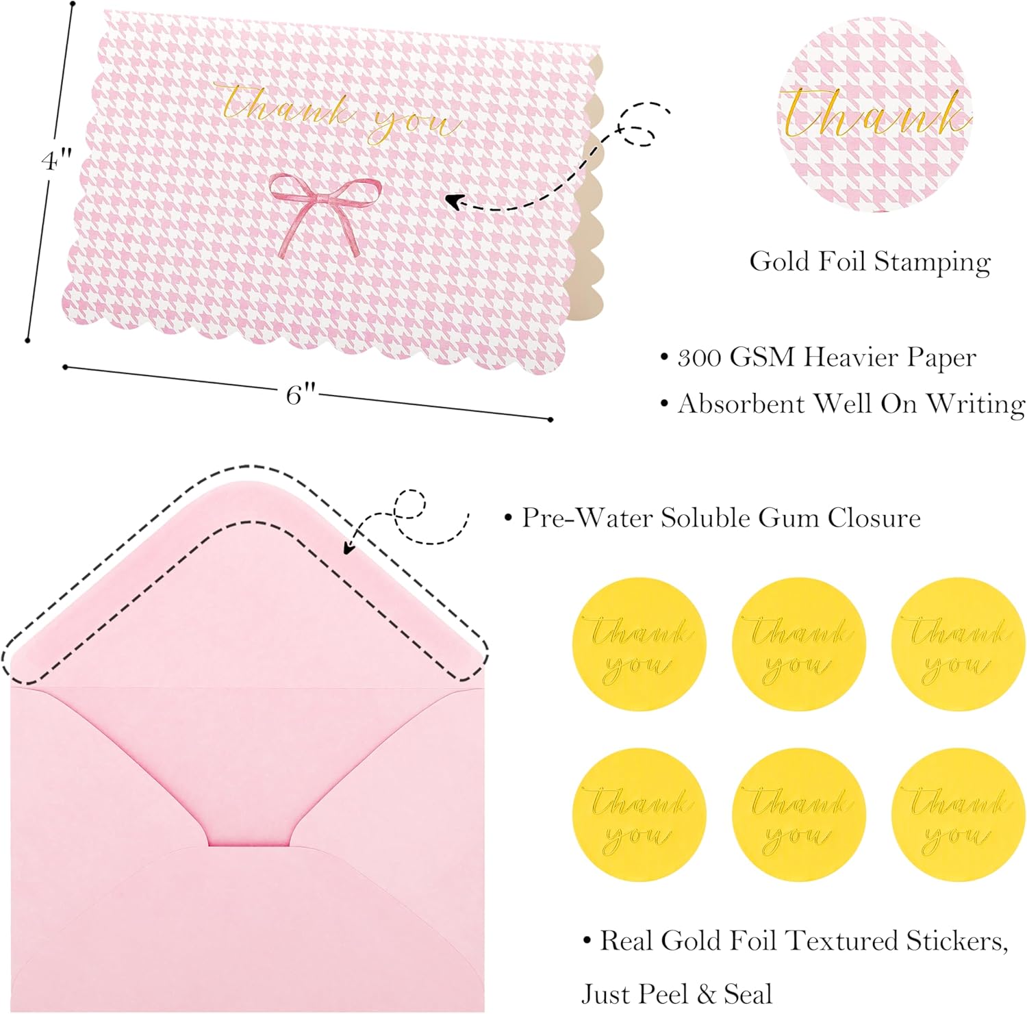 Crisky Thank You Cards with Envelopes,50 Pack Pink Thank You Cards Bulk Bow Style for Baby Shower, Birthday, Wedding Decoration Party Favors - Image 2
