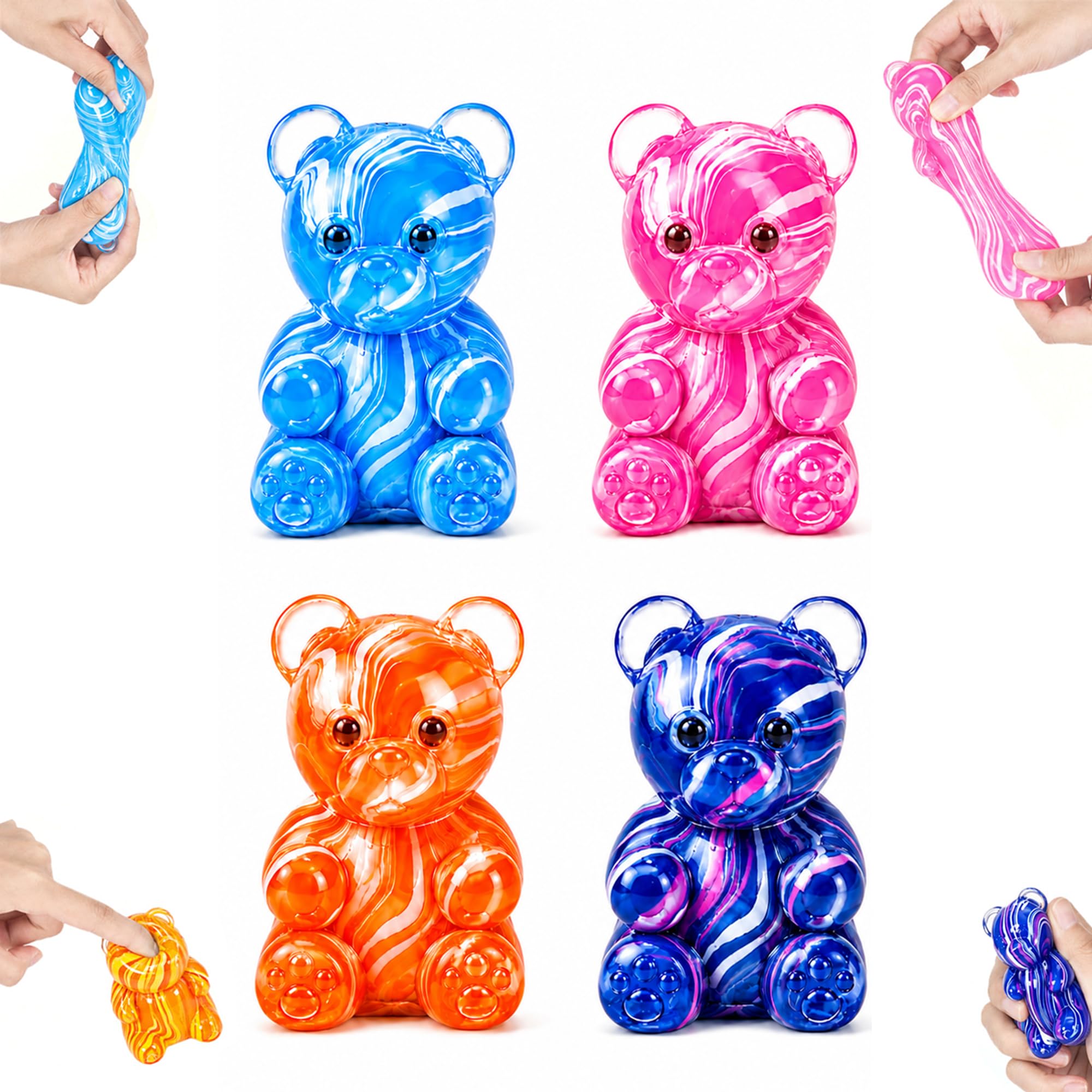 Gummy Bear Squishy Toys, 4PCS Stress Balls for Adults Kids, Squishy Stress Relief Fidget Toys, Slow Rising Sensory Squeeze Toys, Anxiety Relief & Focus, Birthday Classroom Prize Party Favors