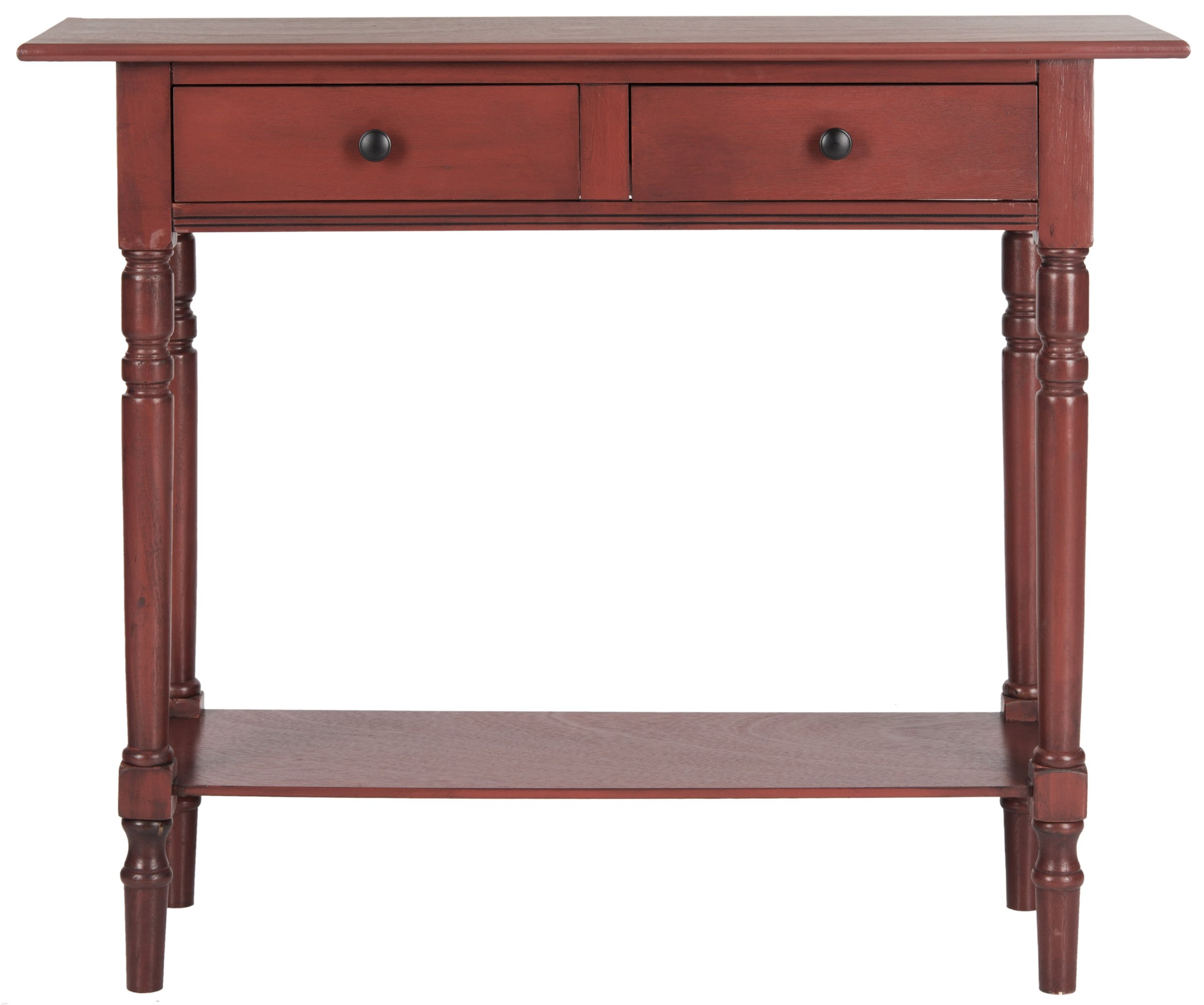 SAFAVIEH Home Collection – Rosemary Red Console Table with Drawers & Shelf, Classic Contemporary Storage Console, Turned Leg Design (AMH5705E)
