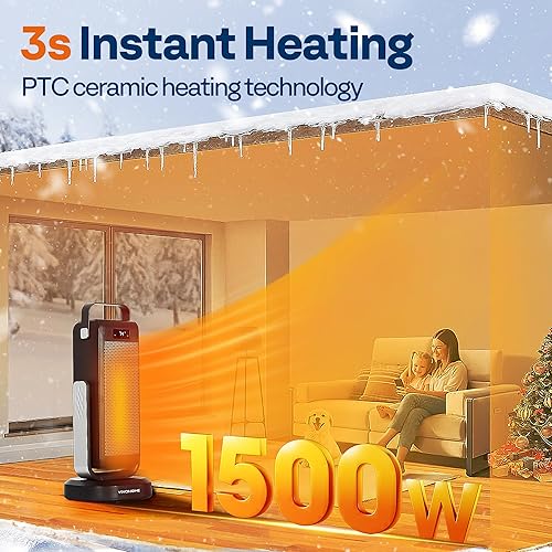 Miniatura 2 de VIVOHOME Calentador de espacio para uso en interiores, calentador de espacio silencioso portátil oscilante 3D para habitación grande, calentador