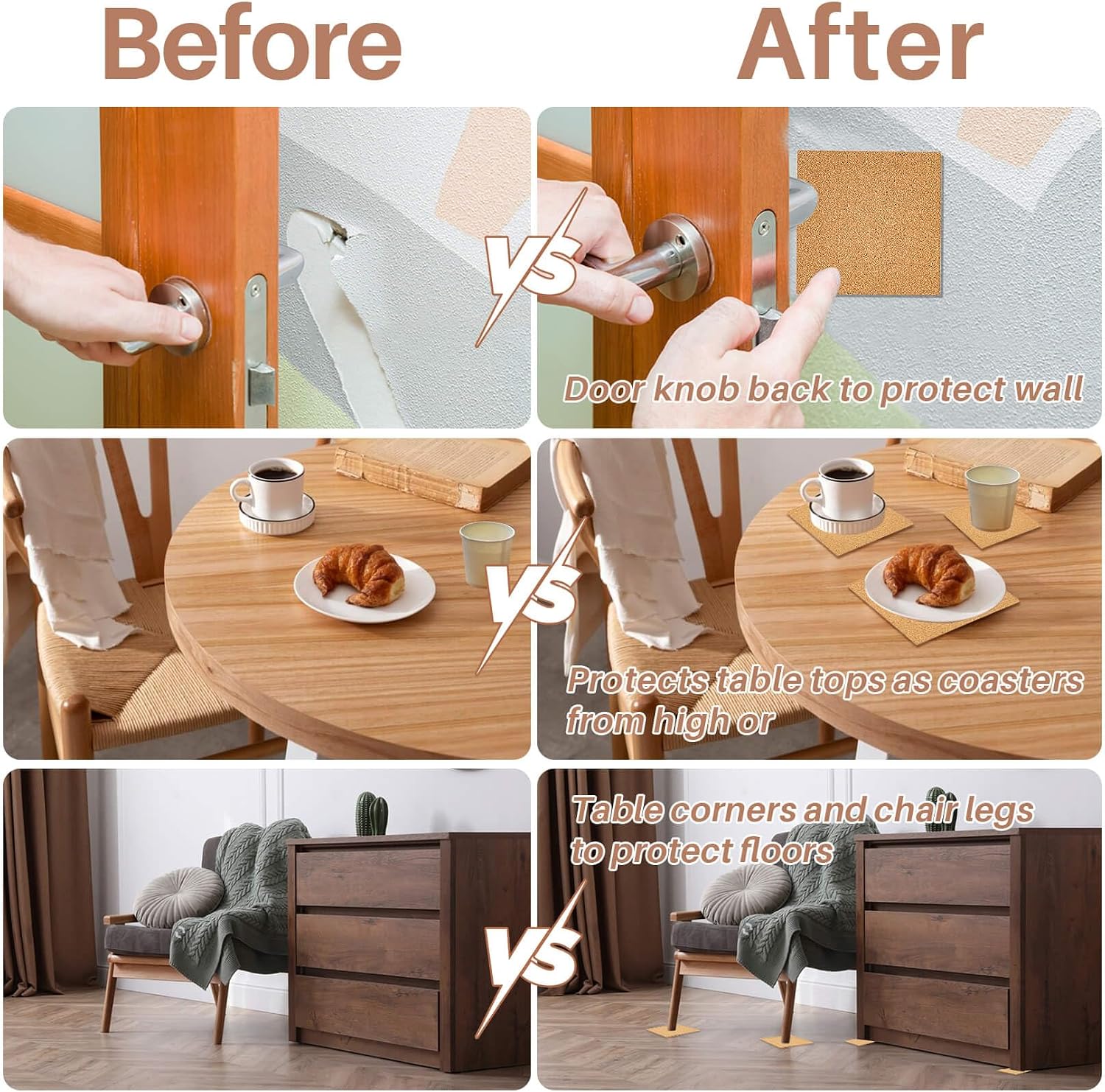 MAQIHAN 16 Pcs Self-Adhesive Cork Coasters - Square & Round Cork Pads for DIY Coasters 4 x 4 Inch Adhesive Mats for DIY Crafts, Drinks Mat, Home Office Tabletop Decoration