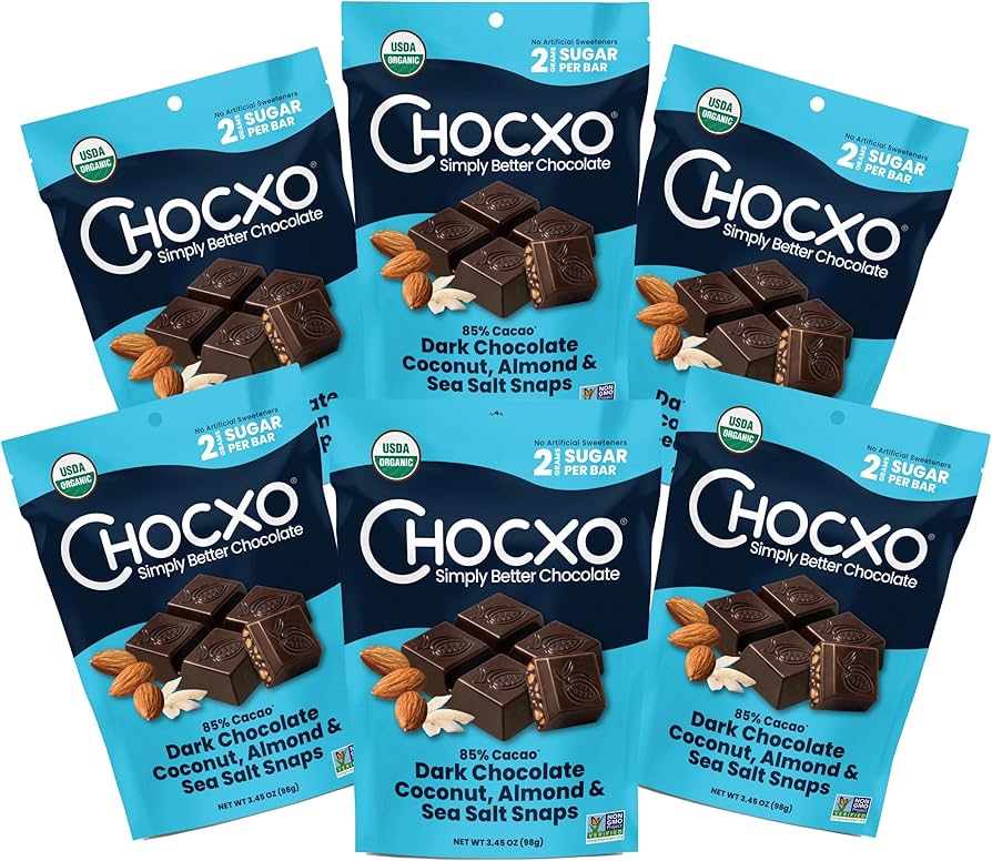 Amazon.com : Chocxo Dark Chocolate Coconut Almond & Sea Salt Snaps