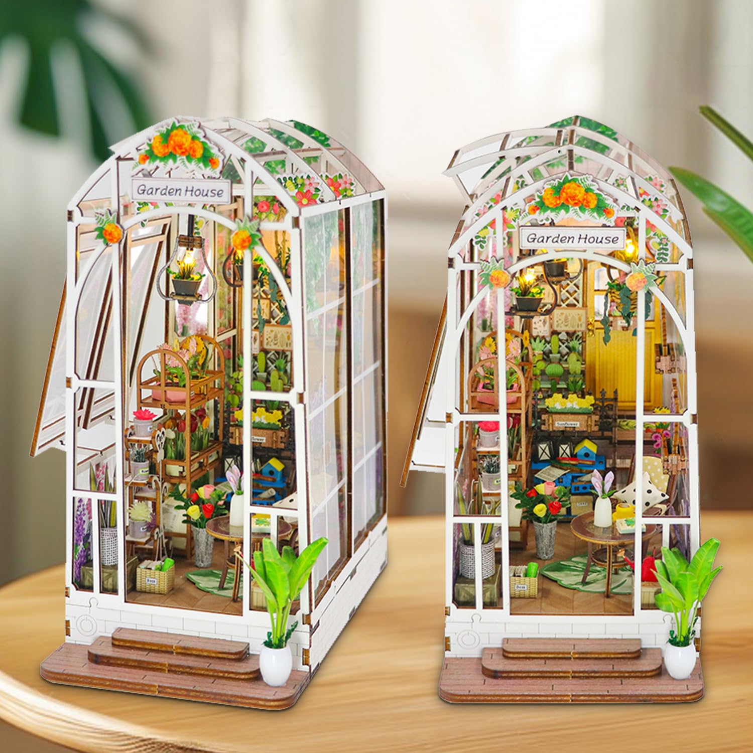 DIY Book Nook Kit Gartenhaus mit Möbeln und LED Lampe,Miniatur Haus,3D Puzzle Booknook Modellbausatz,Diorama Modelbau für Erwachsene,Bücherregal für Deko, für Geburtstag