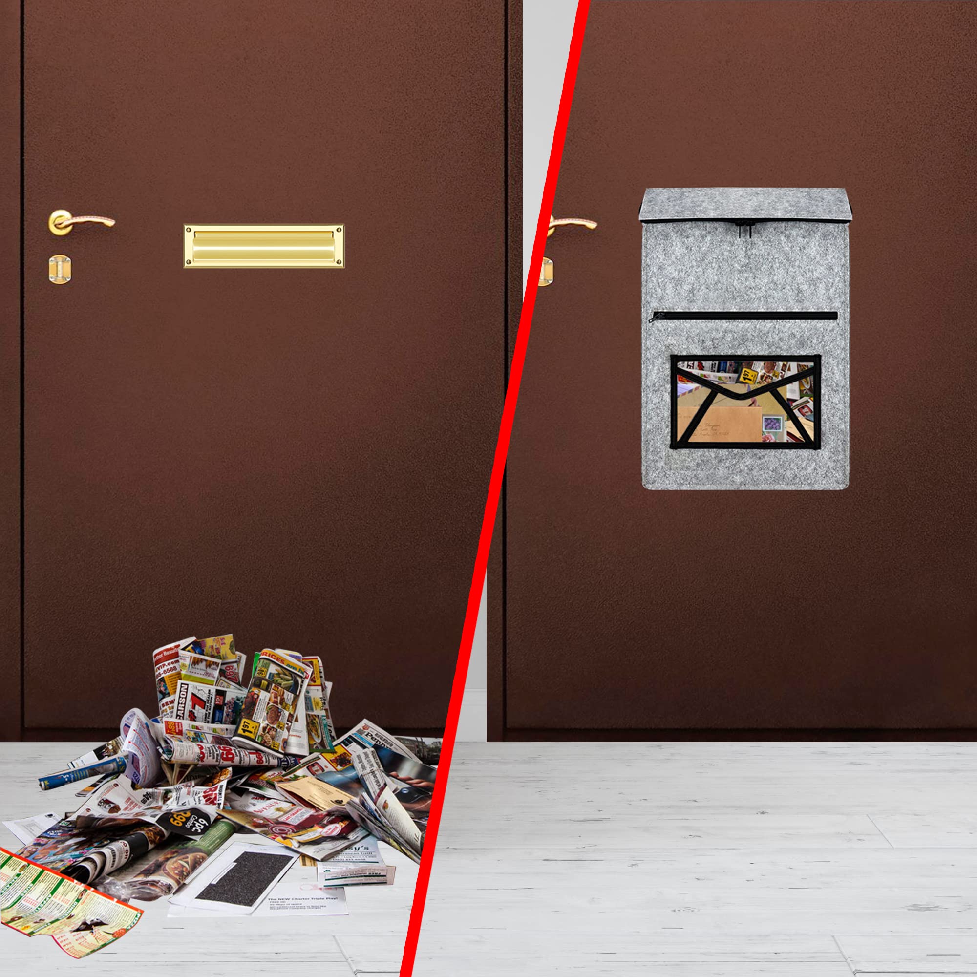 Attrape-courrier pour portes en verre UPVC, bois et métal, cage de boîte aux lettres intérieure en feutre, accessoires de quincaillerie, autocollant ou à suspendre sur des crochets à vis