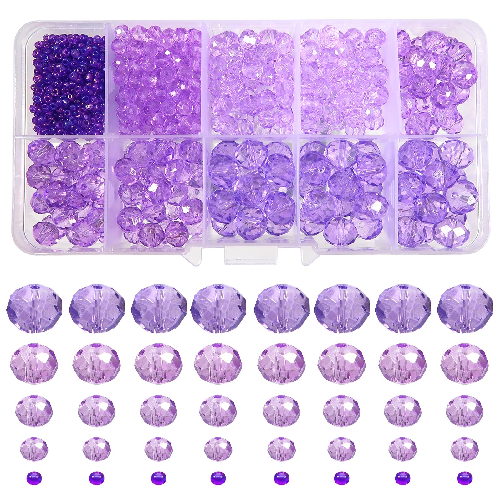 TOAOB 1000pcs Assorted Light Purple Crystal Glass Beads Faceted Spacer Bead 2mm 4mm 6mm 8mm 10mm for Jewelry Making DIY Craft Project