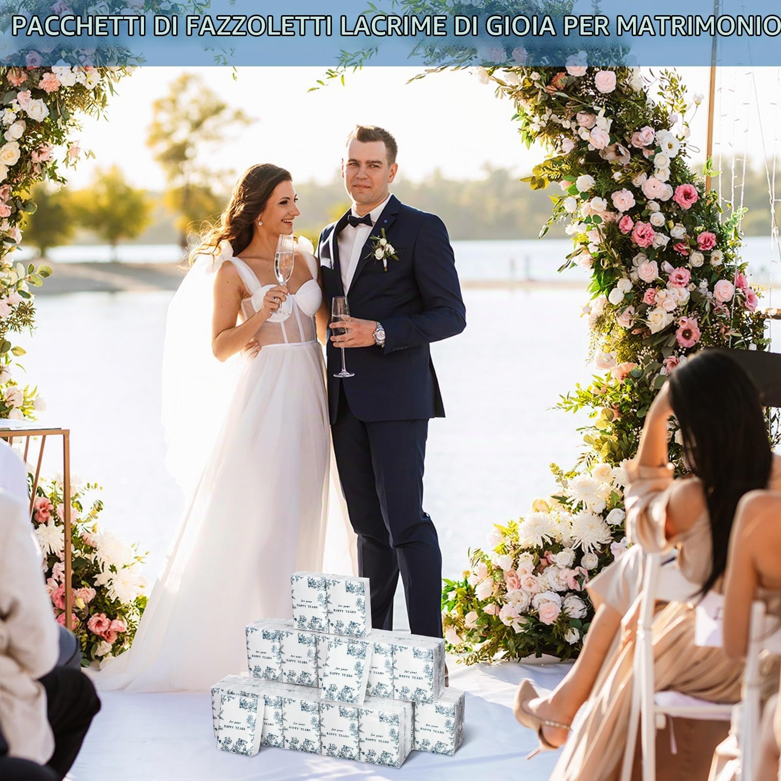Therwen 100 Confezioni di Fazzoletti "Lacrime di Gioia" per Matrimonio per Ospiti di Nozze, 1000 Fogli, Confezioni di Fazzoletti Formato da Viaggio Sfusi, Riempitivi per Borse di Benvenuto, Kit di