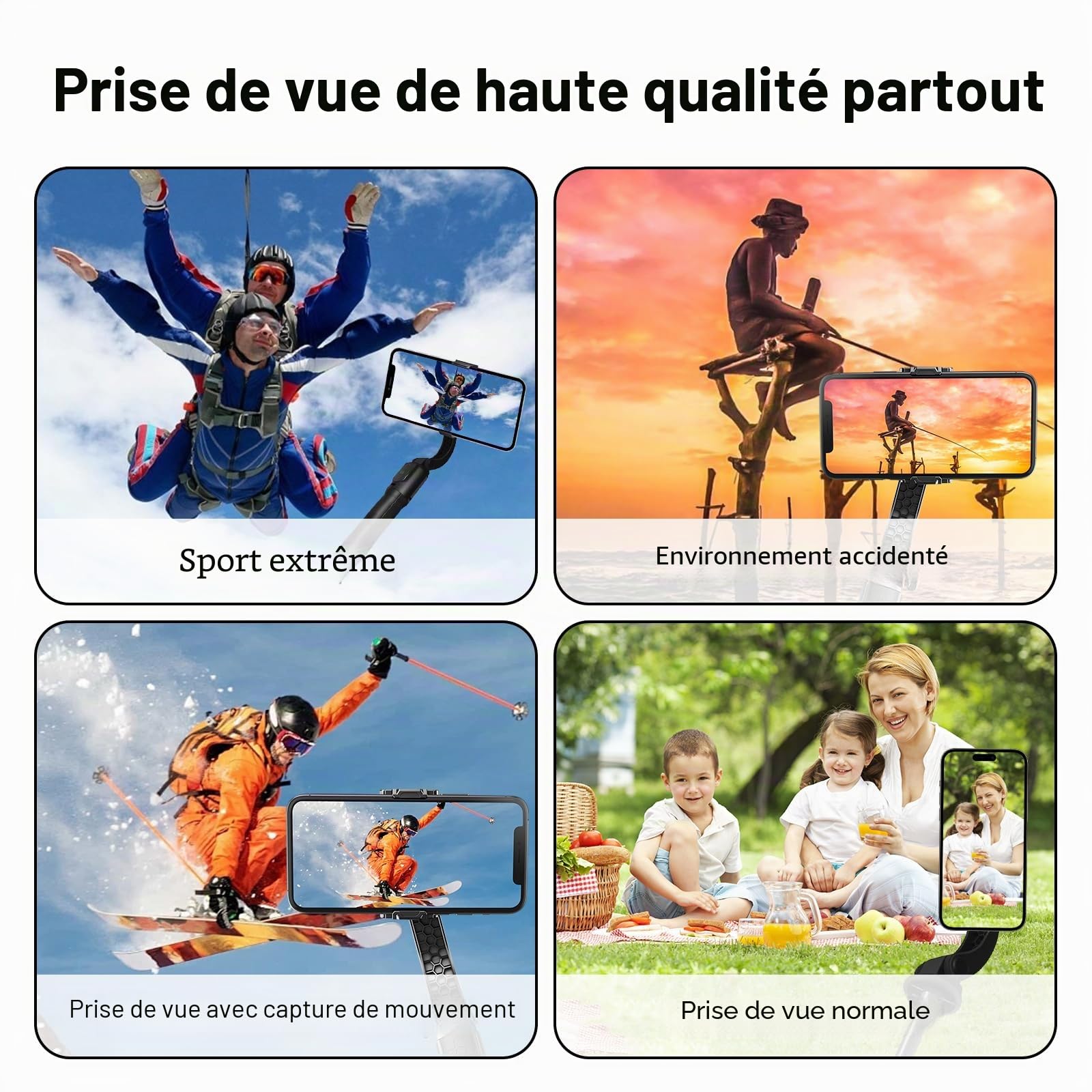 Gimbal Stabilisateur de Smartphone 1 axe Téléphone Portable avec télécommande Bluetooth 3-1 pour Vidéo en Direct, TikTok, Vlogging, Youtube, Compatible avec pour iPhone/Android