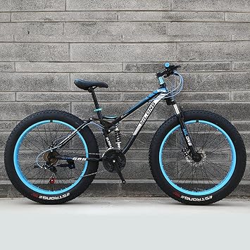 Mens 26 Inch Mountain Bike Fat Tire Snow Bike Full Suspension Anti Slip Bike Double Disc Brake 7/21/24/27 Speed Variable Speed Bike Outdoor Cycling Equipment