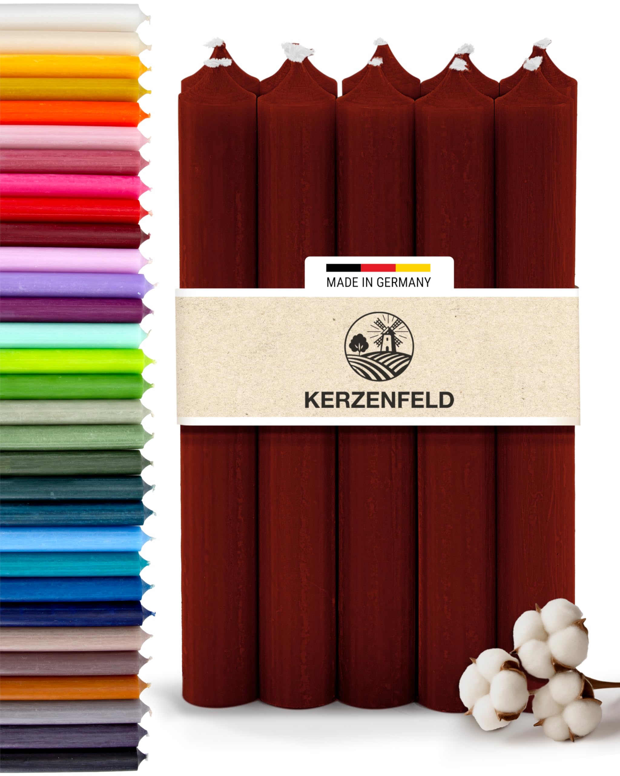 Stabkerzen Dunkelrot, 10 Stück, 180mm x 22mm, Durchgefärbte Spitzkerzen, 8+ Stunden Brenndauer, Made in Germany - Ohne Tropfen &amp; Rußen - Unparfümierte und RAL-Zertifizierte Tafelkerzen – Amazon Angebot