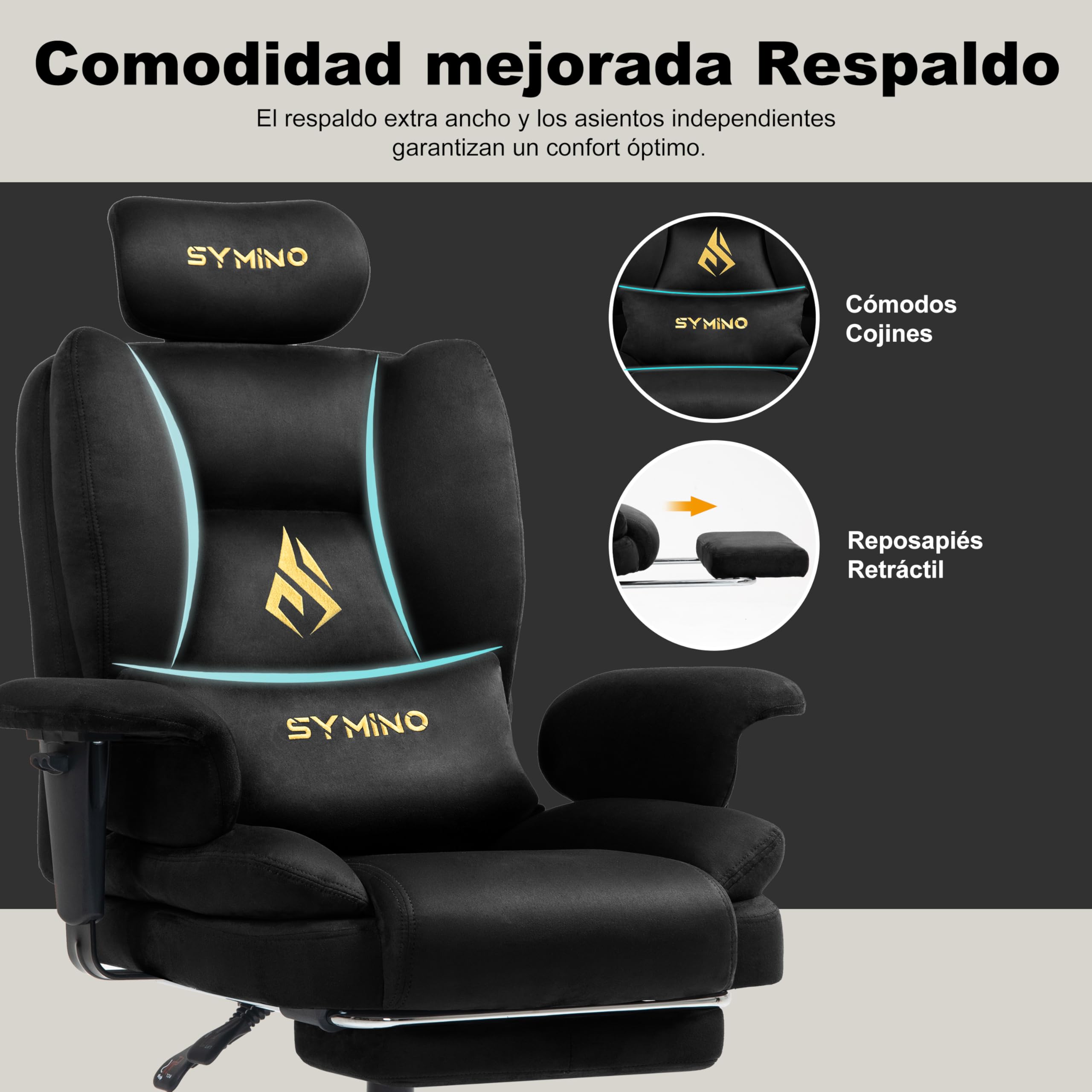 Symino Silla Gaming Ergonomica con Reposapiés - Silla Gamer de Oficina Reclinable 90-155° con Reposabrazos Ajustable -Adultos hasta 130kg