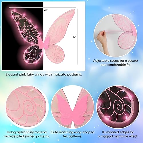 Miniatura 2 de Funcredible Fairy Costume Accessories - Orange Light Up Fairy Wings and Flower Crown, Glitter