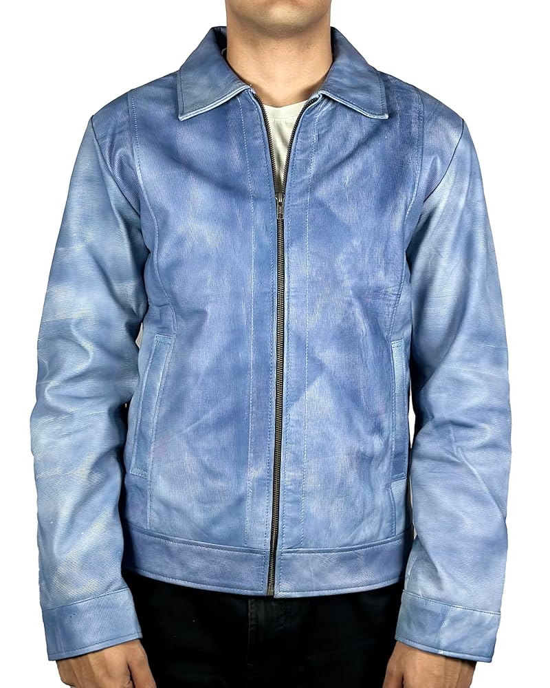 Mens Shirt Collar Real Lambskin Vintage Style Leather Biker