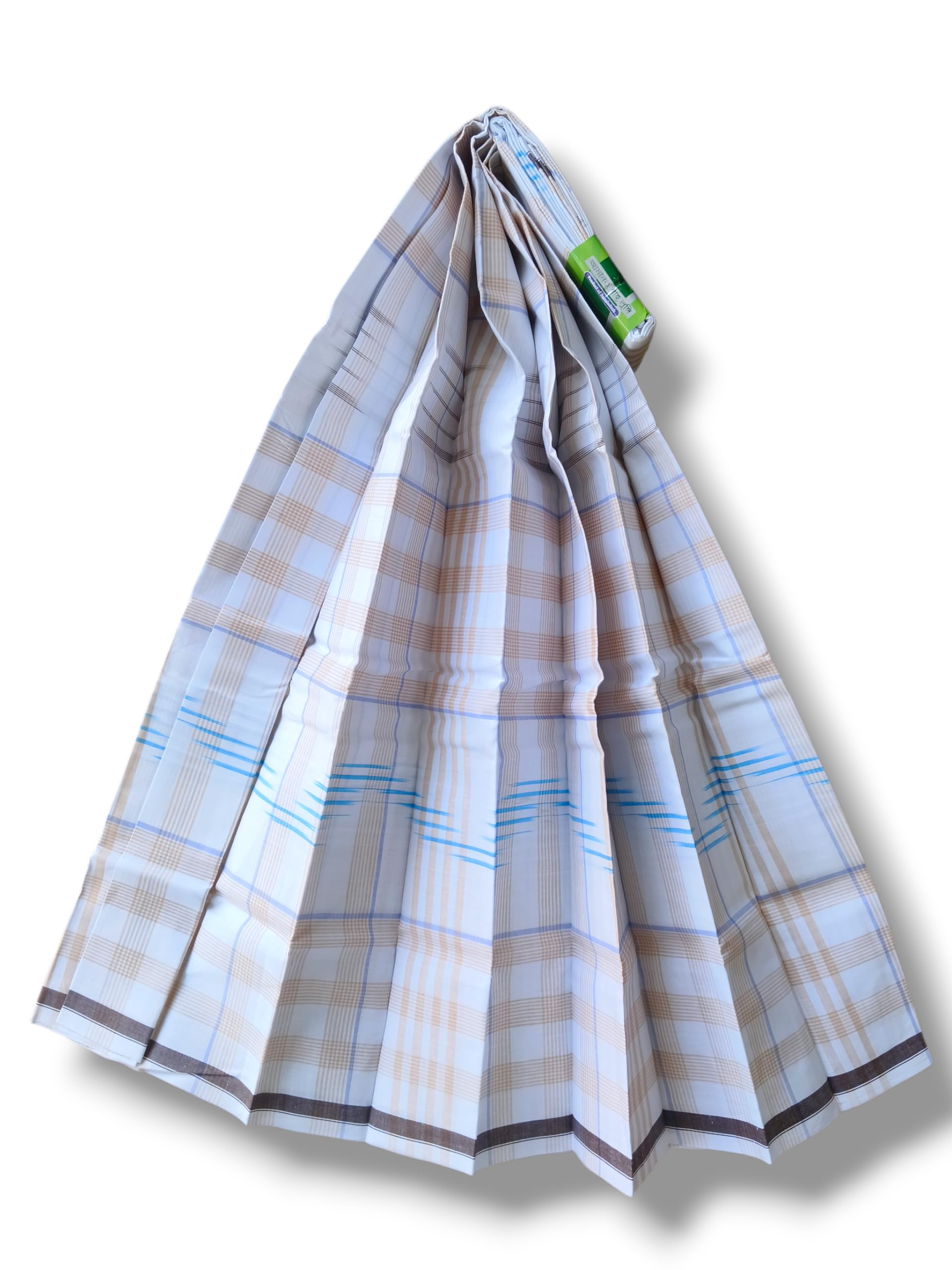 Bangladeshi Cotton Traditional Lungi for Men White and Light Brown Checks Size 2.5 Meter, Very Soft Fashionable and Comfortable for Sleep, Bath and Beach use, Stitched Lungi.1 Pack(S43)-image-32