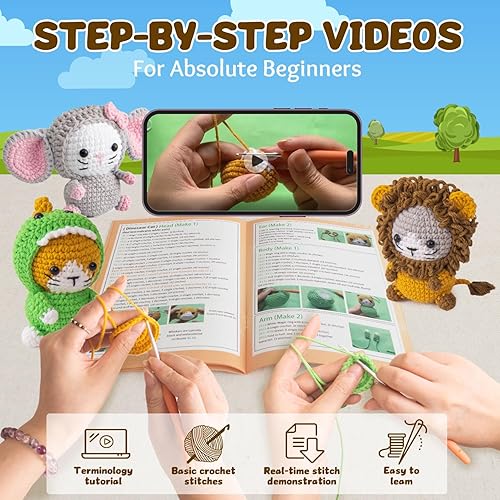 Miniatura 4 de POP COCHE Kit de ganchillo para principiantes, kit de inicio de ganchillo para adultos, lindo kit de manualidades de tejido Amigurumi, regalos para