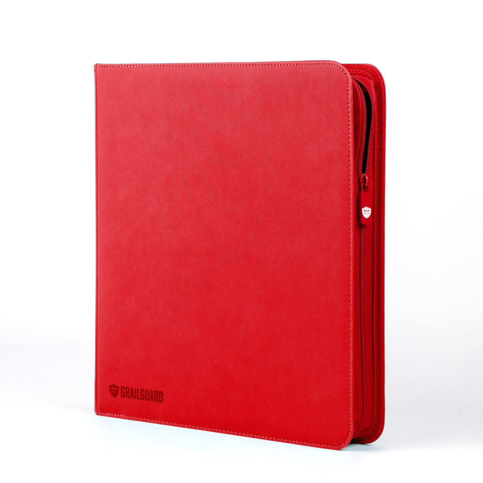 Grail Guard 12 Pocket Premium ZIP Trading Card Binder – High Capacity 480 - Card Album, Acid-Free PU Faux Leather, Zip Closure (Red)