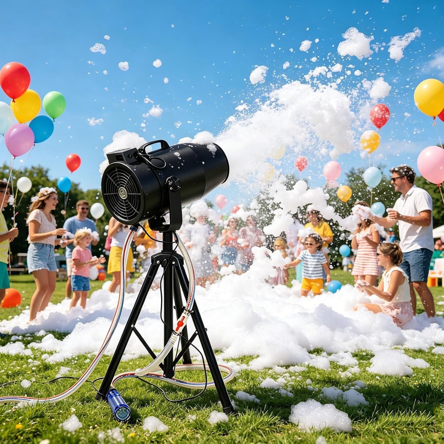 Máquina de espuma, 1000 W portátil para fiestas con soporte de trípode, potente máquina de espuma para jardín, piscina y eventos al aire libre, fácil de usar, ideal para celebraciones