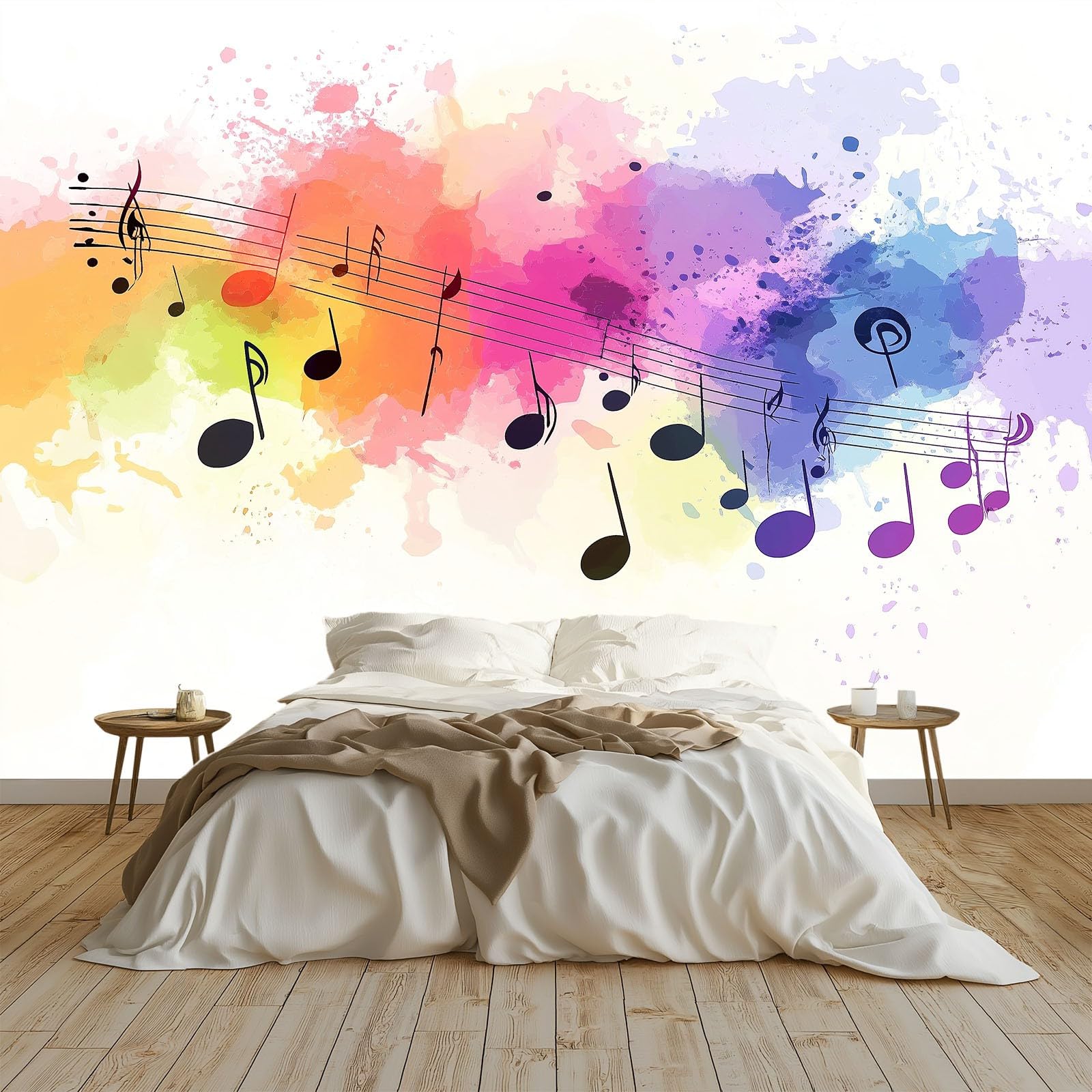 Papel Pintado Infantil 3D Arte Música Símbolos Grafiti 400 x 280 cm - Mural de Pared para Habitación de Niños y Niñas en Tela No Tejida Premium - Diseño Artístico para Soñar Blanco