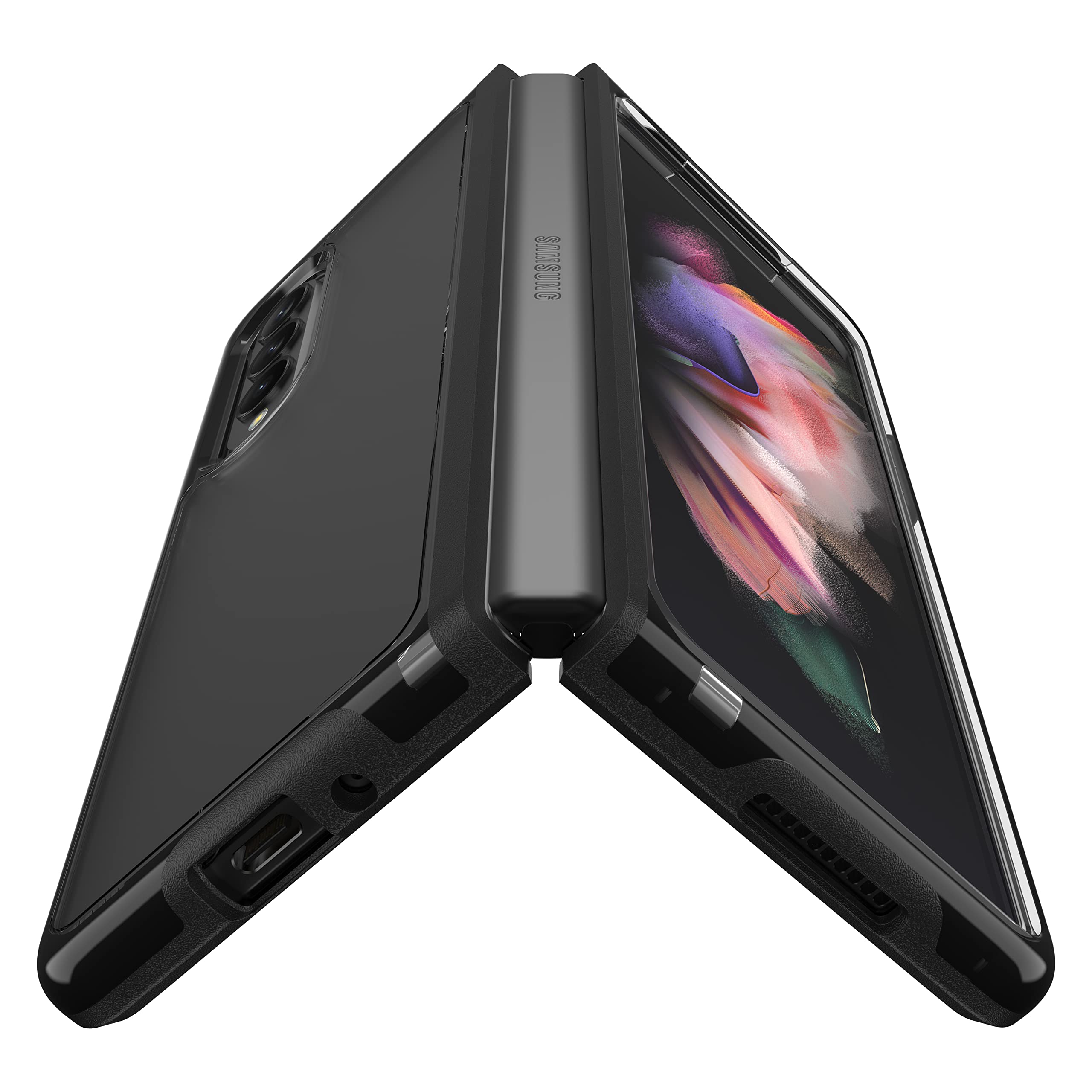 OtterBox Cover per Samsung Galaxy Z Fold3 5G Symmetry Flex, Resistente a Shock e Cadute, in 2 Pezzi, Testata 2X vs Norme Anti Caduta Mil-Std 810G, per telefoni Pieghevoli, Trasparente/Nero