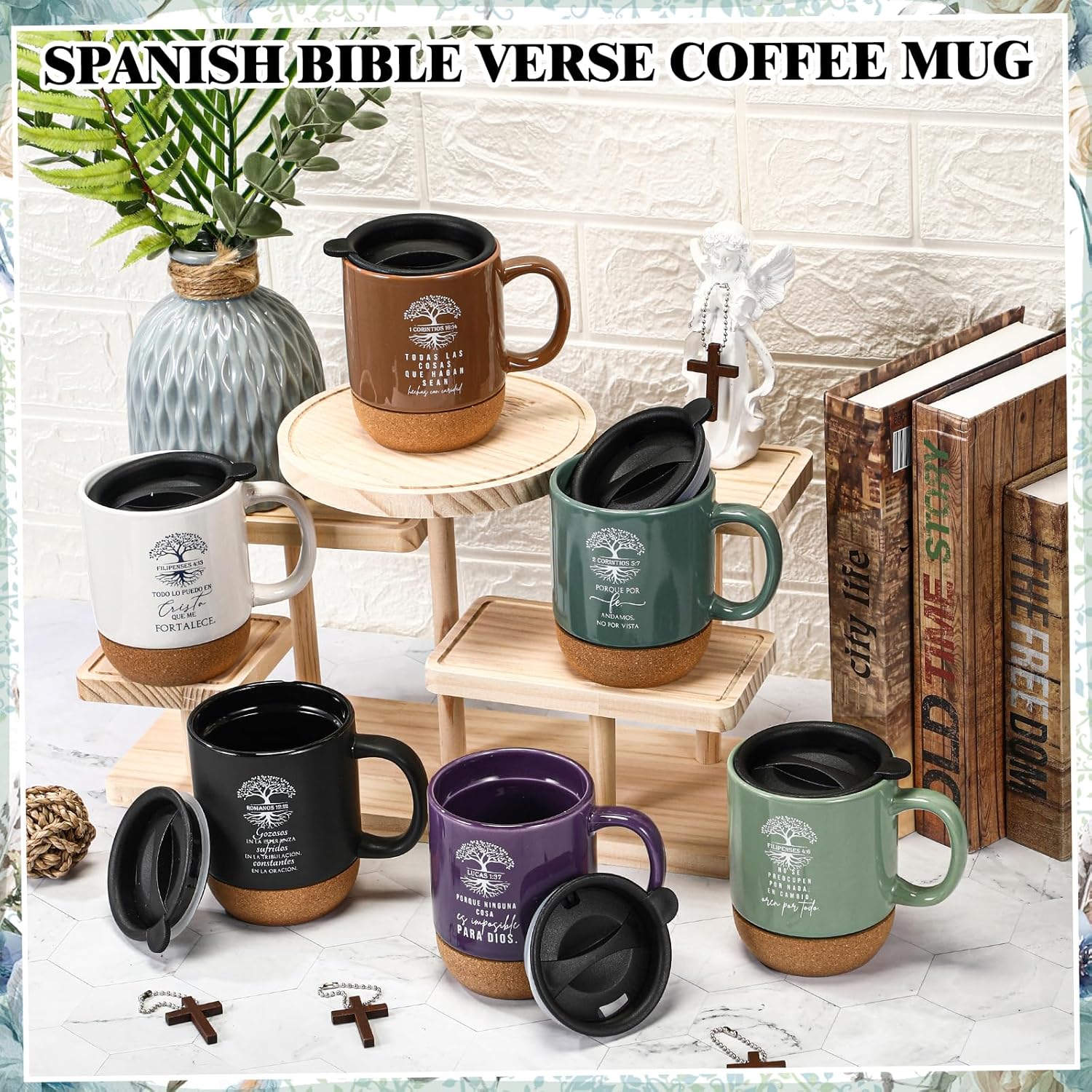 10 Pcs Easter Christian Mugs Bulk Religious Christian Gifts with Bible Verse Coffee Cup 15oz for Women Men Church Member Employee Mom Dad Clergy Pastor(Spanish Tree of Life)