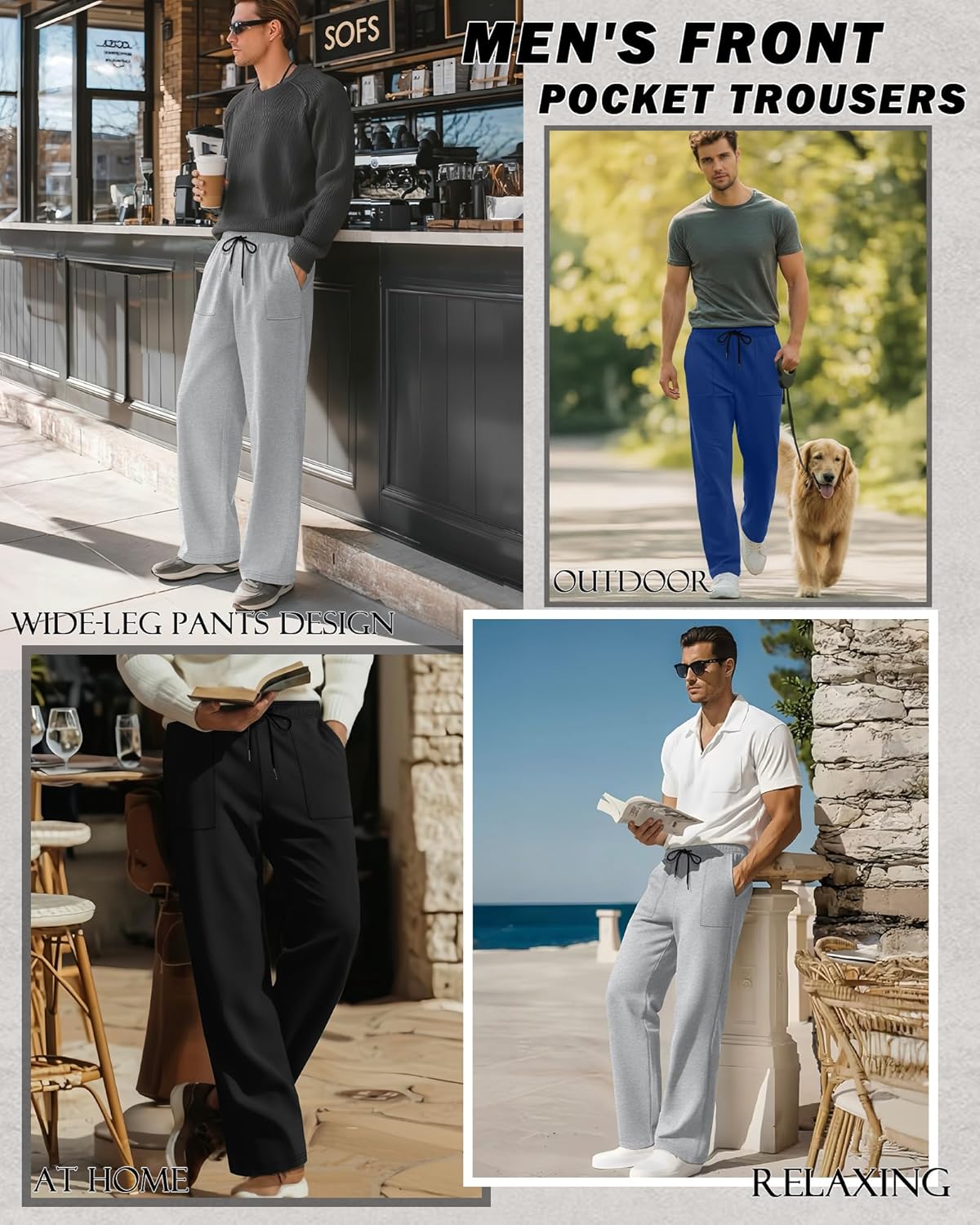3 Pack Men's Sweatpants Wide Leg Baggy Casual Lounge Pants Open Bottom Drawstring Athletic Pants with Pockets - Image 5