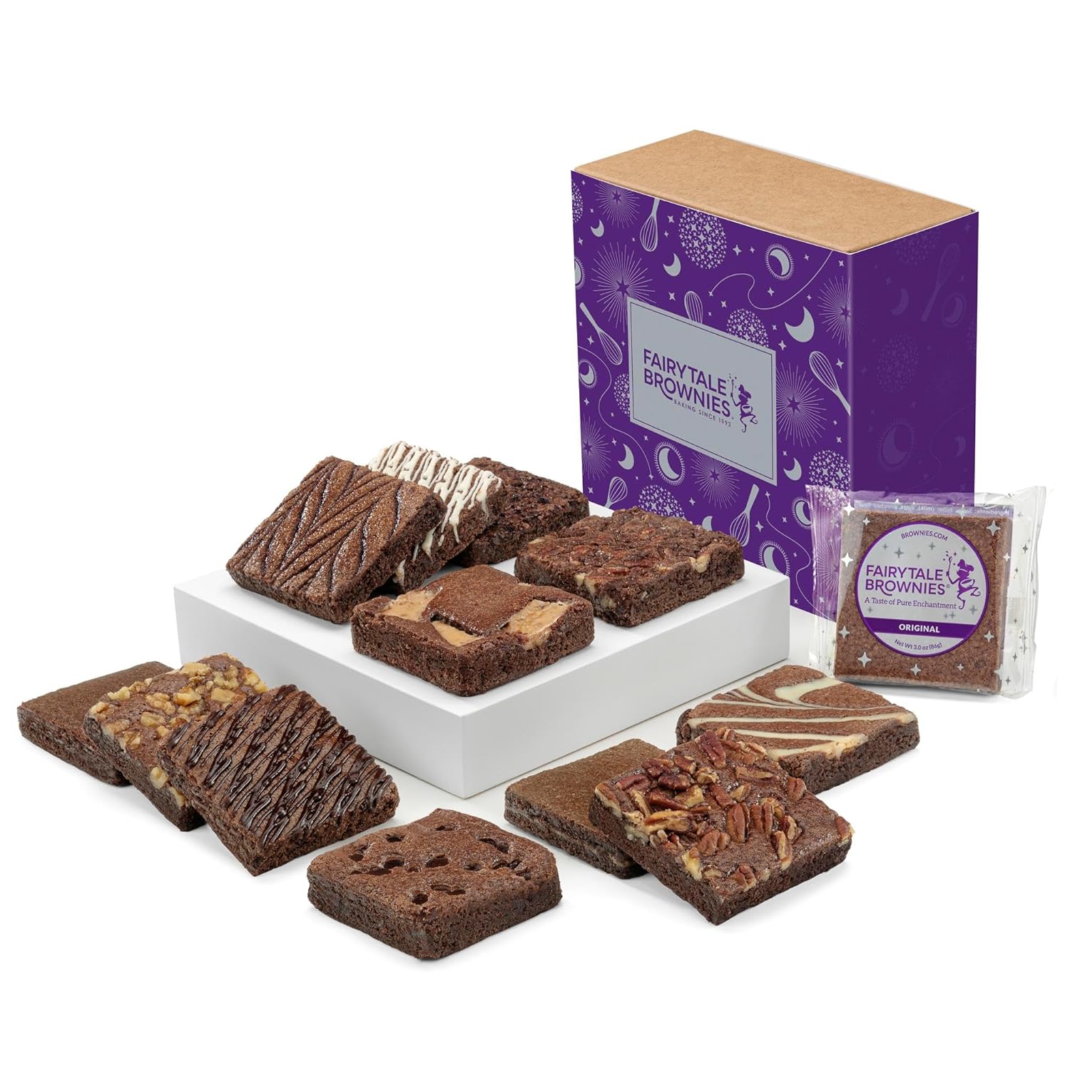 Fairytale Brownies Brownie Dozen Individually Wrapped Gourmet Chocolate Food Gift Basket - 3 Inch Square Full-Size Brownies - 12 Pieces - Item CF112