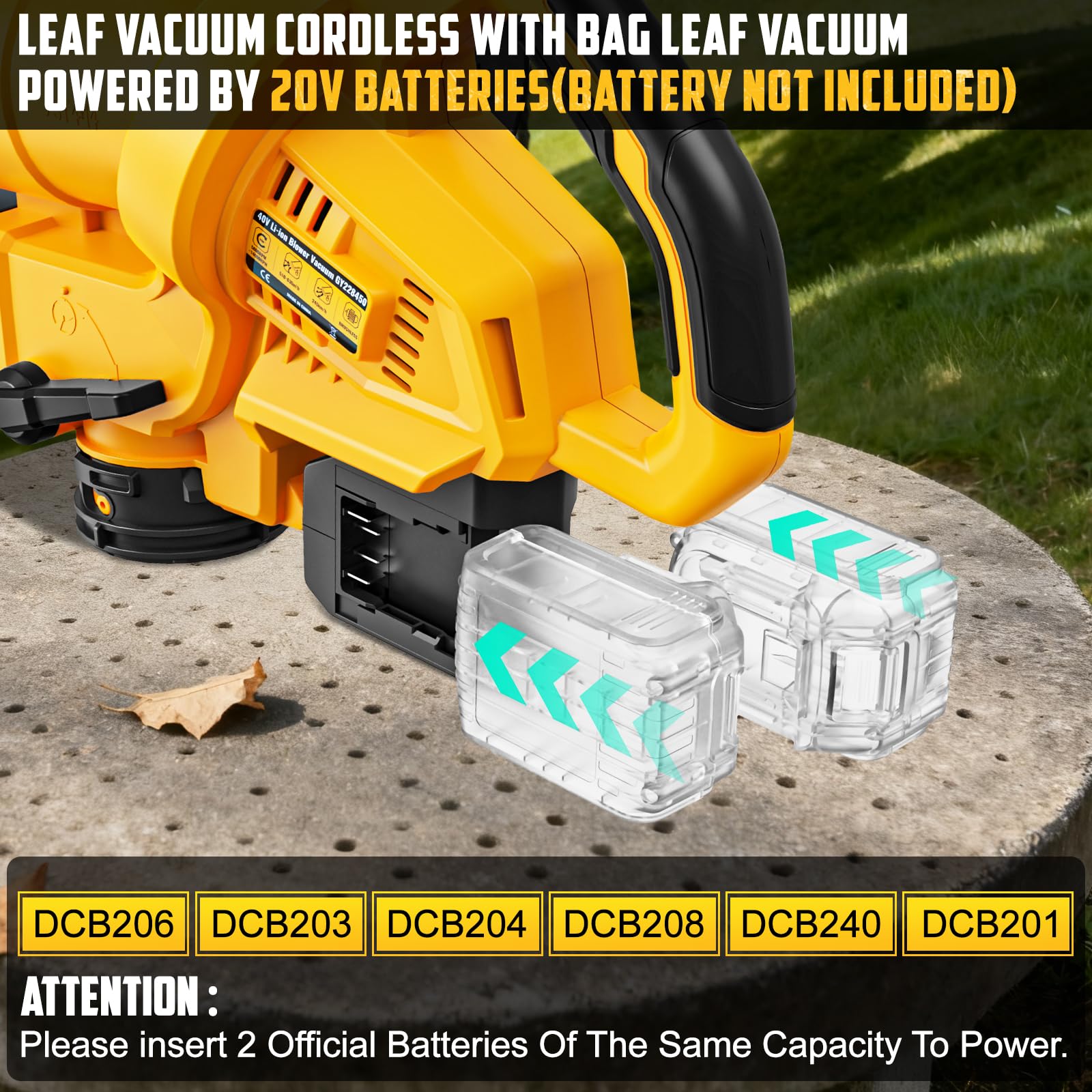 Aspiradora de hojas 3 en 1 inalámbrica con bolsa compatible con batería Dewalt de 20 V, trituradora de hojas eléctrica mejorada y aspiradora de hojas con bolsa de 45 L/12 galones, sopladores de hojas