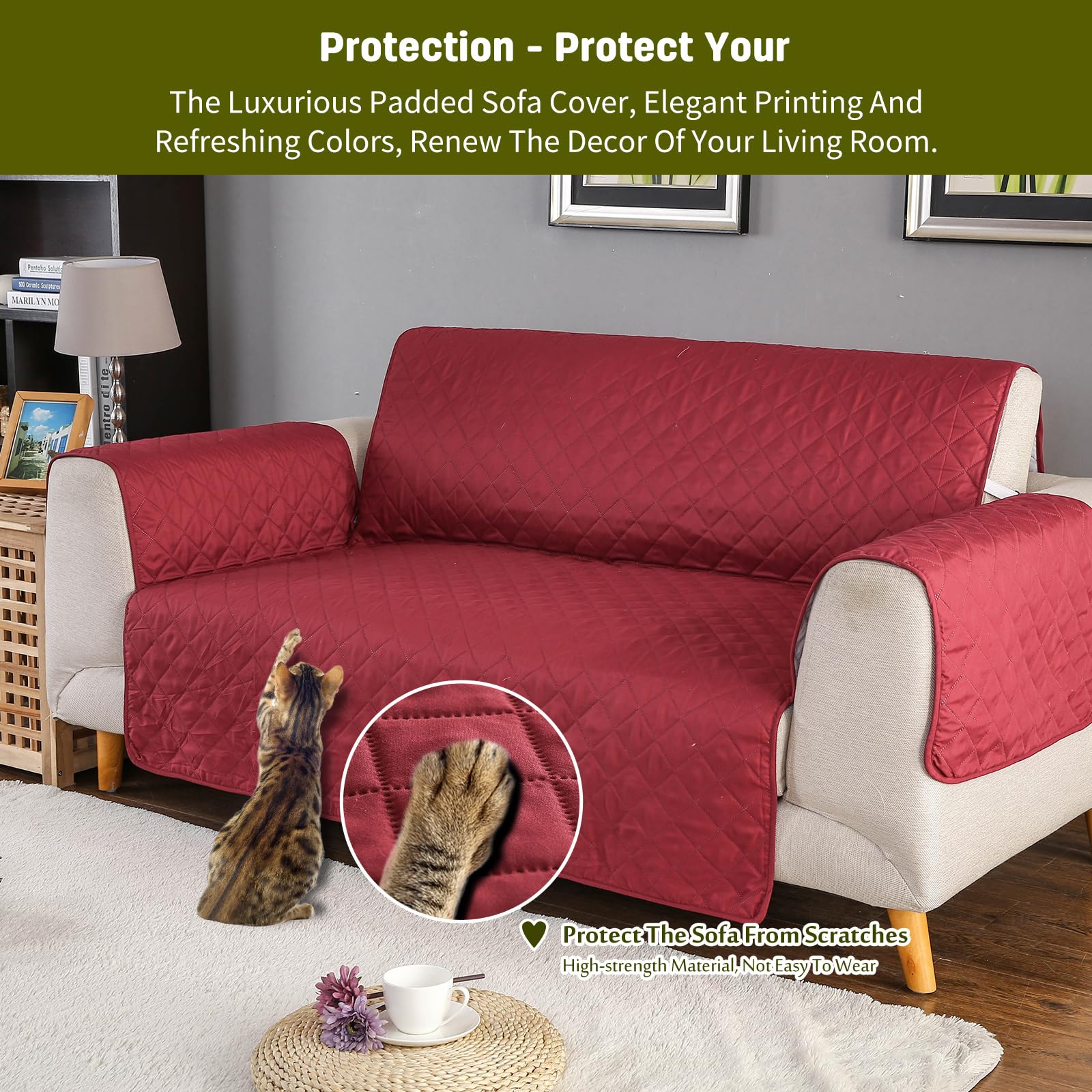 PETCUTE Fundas para sofá 3 Plazas Acolchadas Cubre Sofa Tres plazas Protector sofás para Perros Fundas Sofa