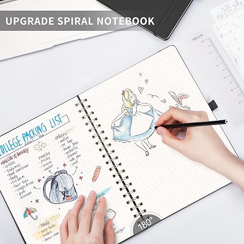 Vista 107 de AHGXG Cuaderno de espiral con puntos y viñetas, cuaderno de cuero de tapa dura de 140 páginas, cuaderno de papel de cuadrícula de puntos A5, papel