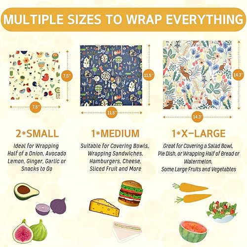 Miniatura 3 de Envoltura de cera de abejas  Paquete de 4 envolturas de cera de abeja para alimentos, envoltura de alimentos de cera de abeja reutilizable,