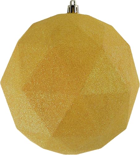 Vickerman Esfera geométrica de adorno de Navidad de 6 pulgadas, acabado de purpurina amarilla, plástico inastillable, decoración de árbol de