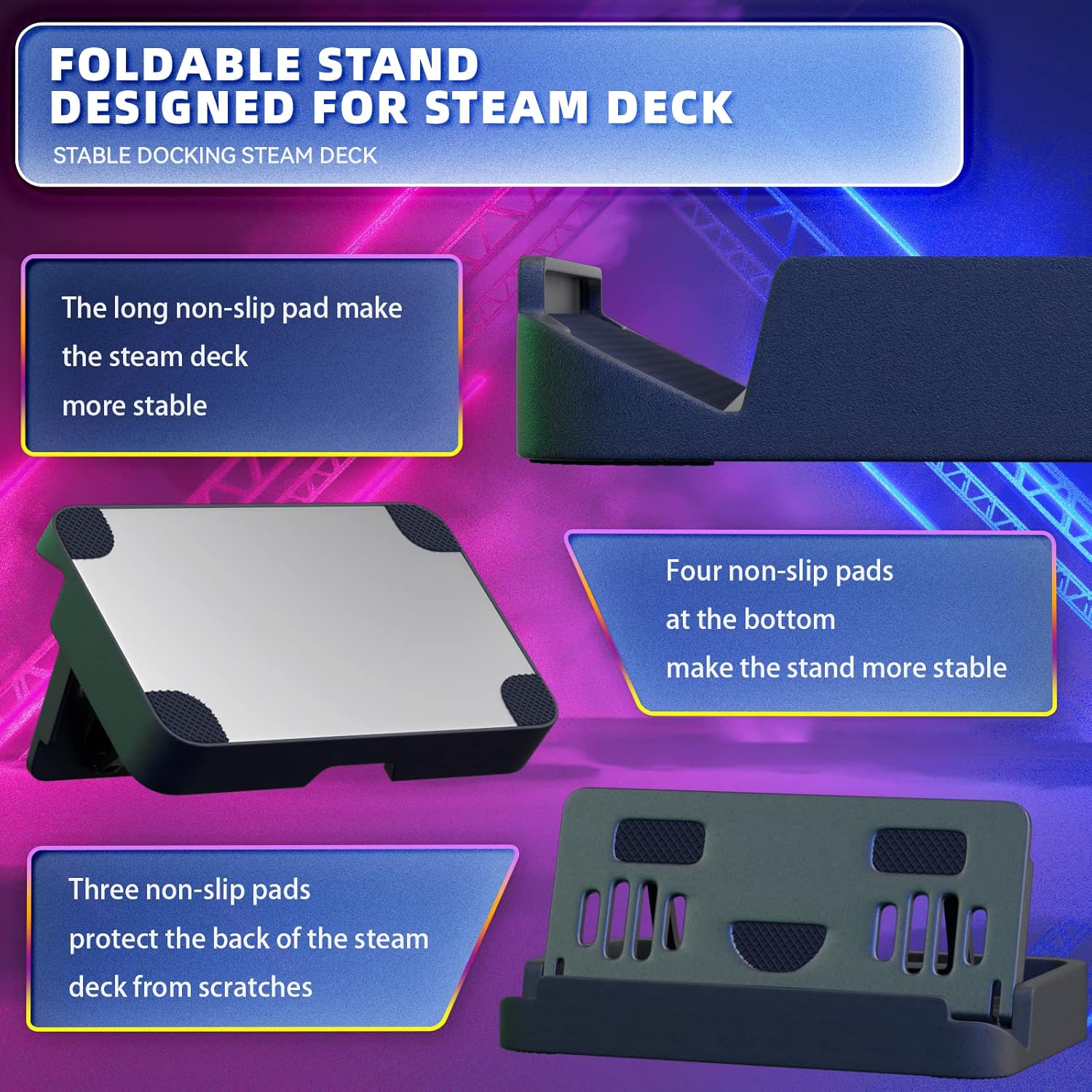 KUNSLUCK Foldable Stand Base for PS5 Portal/Steam Deck/ROG Ally, Upgraded Adjustable&Portable Stand with Anti-Slip Silicone Pad, PS5 Portal/Steam Deck/ROG Ally Dock Accessories