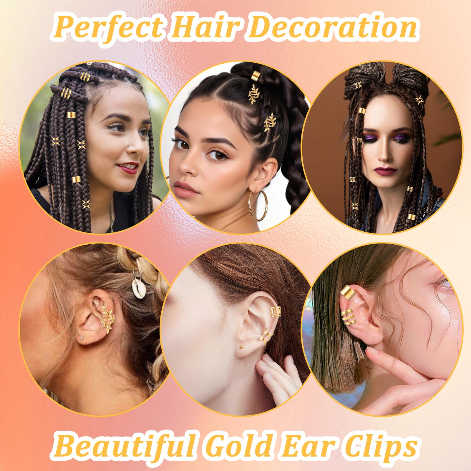 Amazon.com : Tyqour 50pcs Gold Hair Jewelry for Braids  display picture 3