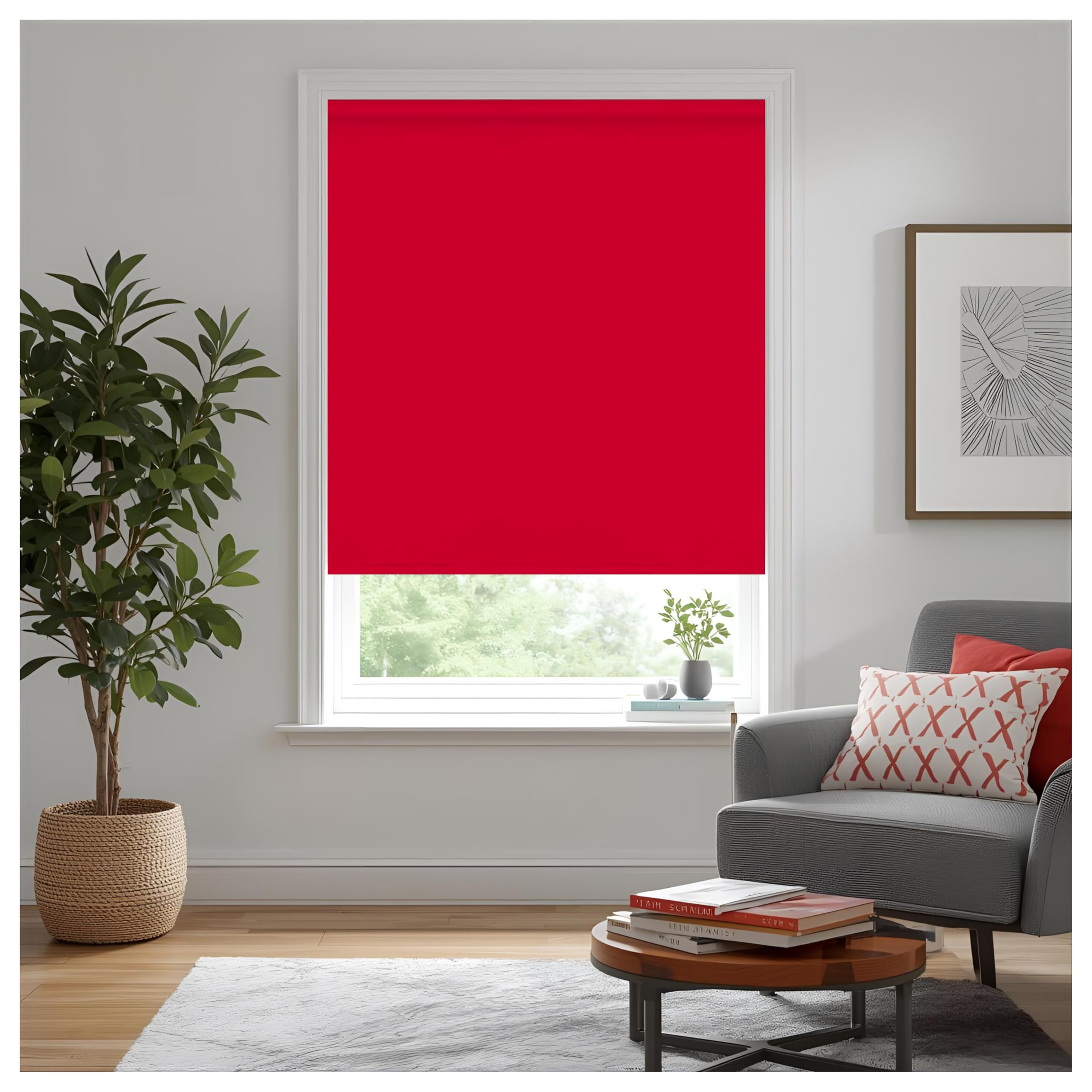 Thermal Insulated Blackout Fabric Roller Blinds, Easy Fit Room Darkening Shades Fittings Included Red (Width 180cm x Length 165cm, Blackout, Red) (BK004) — image 1