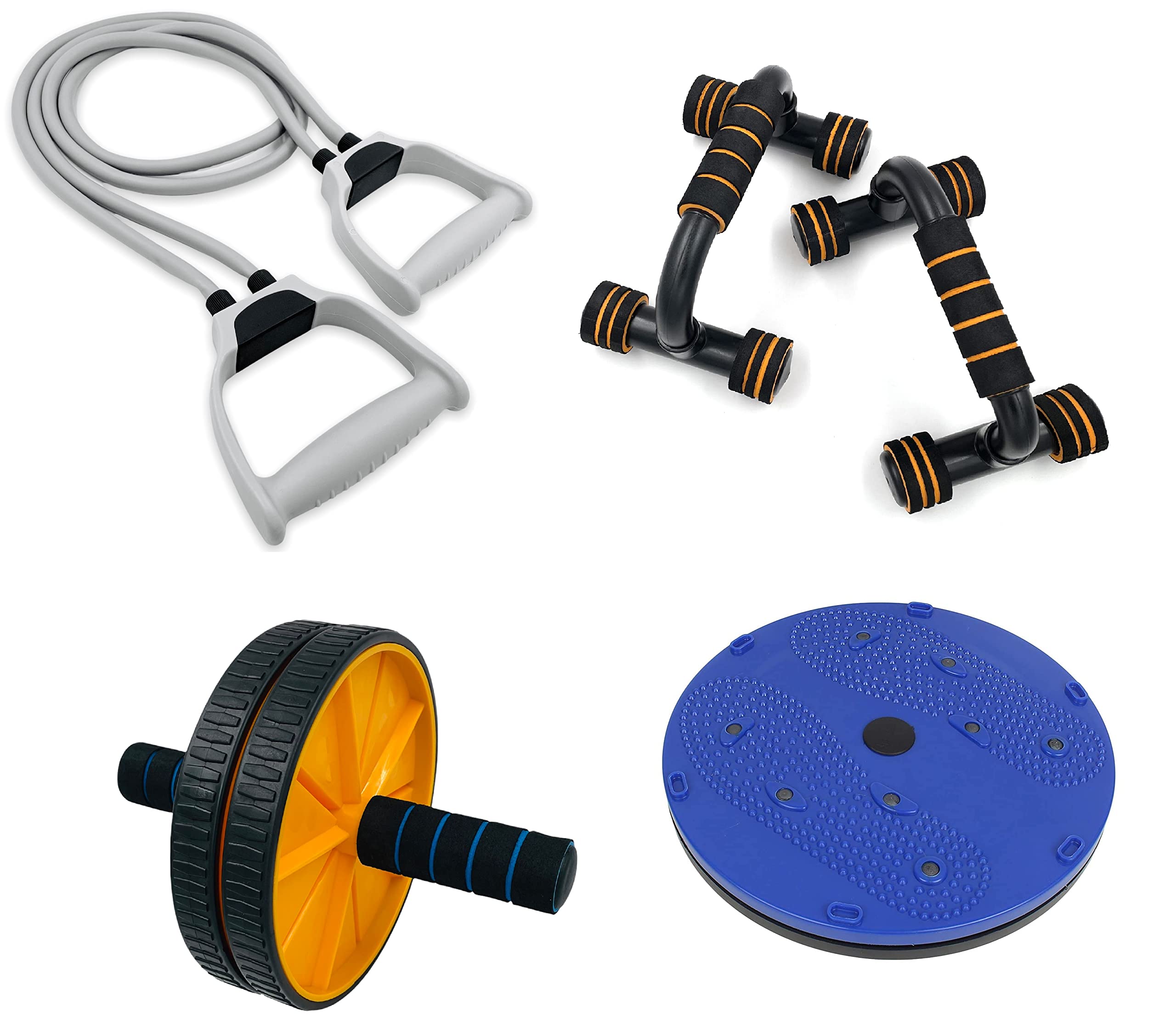 LIVOX Double Toning Resistance Tube Band, Pushup Bar Stand And Dual Wheel Ab Roller With Tummy Twister Abdominal ABS Exerciser - Men & Women Home Exercise, Full Body Workout Equipment Kit (B0987PXJQD) Amazon Price History, Amazon Price Tracker