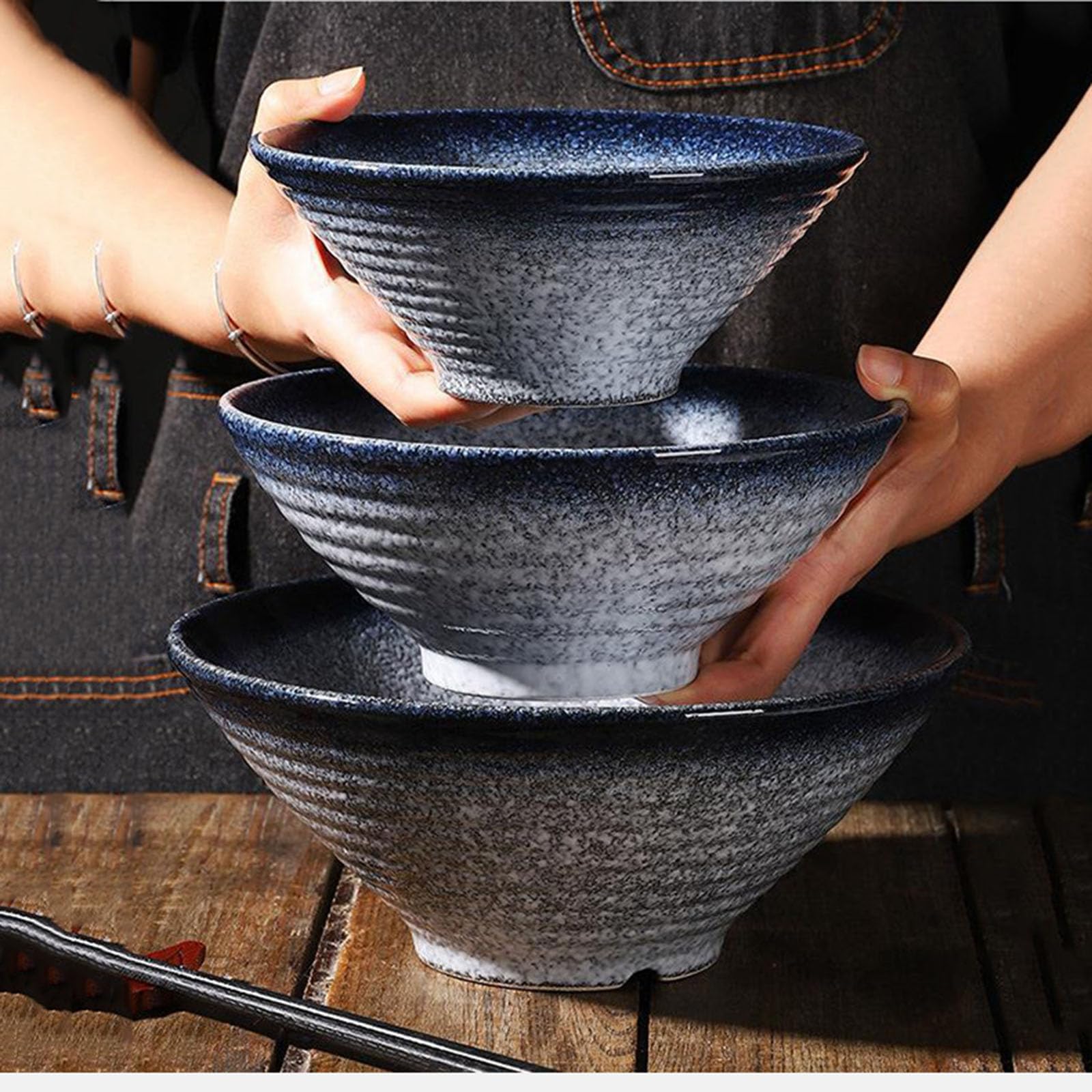3 Stück Ramen Schüssel,Ramen Schüssel Keramik Set,Ramen Bowl Set 650/1000/1600Ml,Suppenschalen Rührschüsseln, Suppenschüssel Für Nudeln Getreide Salate,Blau