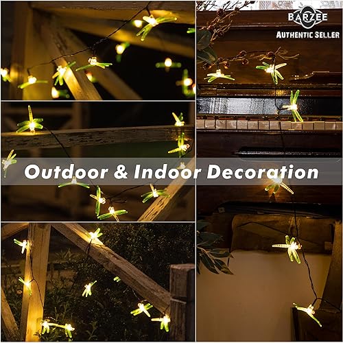Miniatura 5 de Barzee Paquete de 2 tiras de luces solares de libélula para exteriores, total de 60 luces LED de 32 pies, 8 modos, guirnalda de luces de libélula,