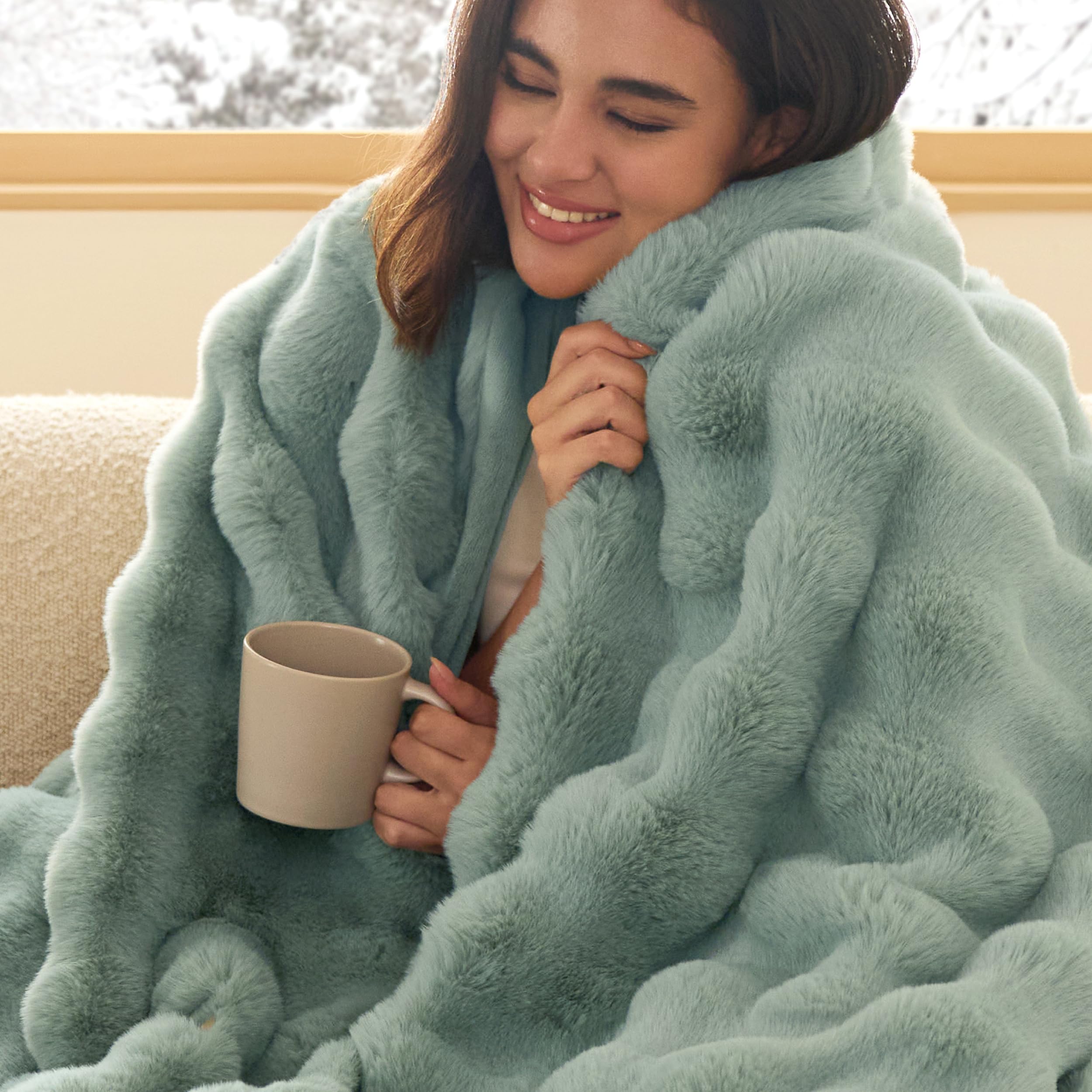 Photo 1 of Bedsure GentleSoft Fluffy Fuzzy Sage Green Throw Blanket, Soft Cozy Fleece Faux Fur Blanket for Couch, Fall Green Decor Coloring Bed Cover, Thick Warm Plush Women Men Birthday Gifts