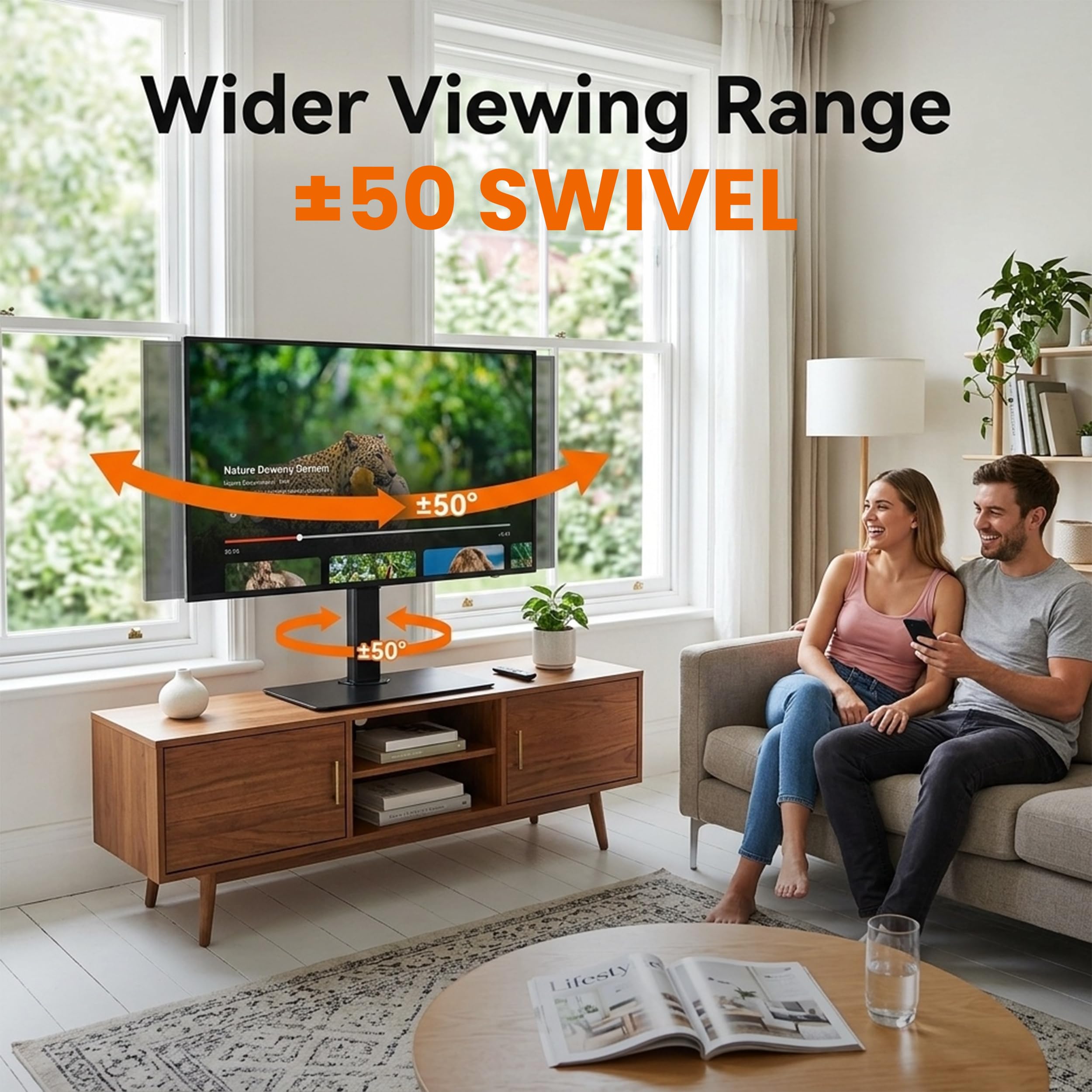 Utopia Home Universal TV Stand for 24-60 Inch TVs, Height Adjustable Tv Table Top Stand with 50 Degree Swivel, Max VESA 400x400mm, Up to 45 KG (99 lbs), Tempered Glass Base & Cable Management (Black) - 3