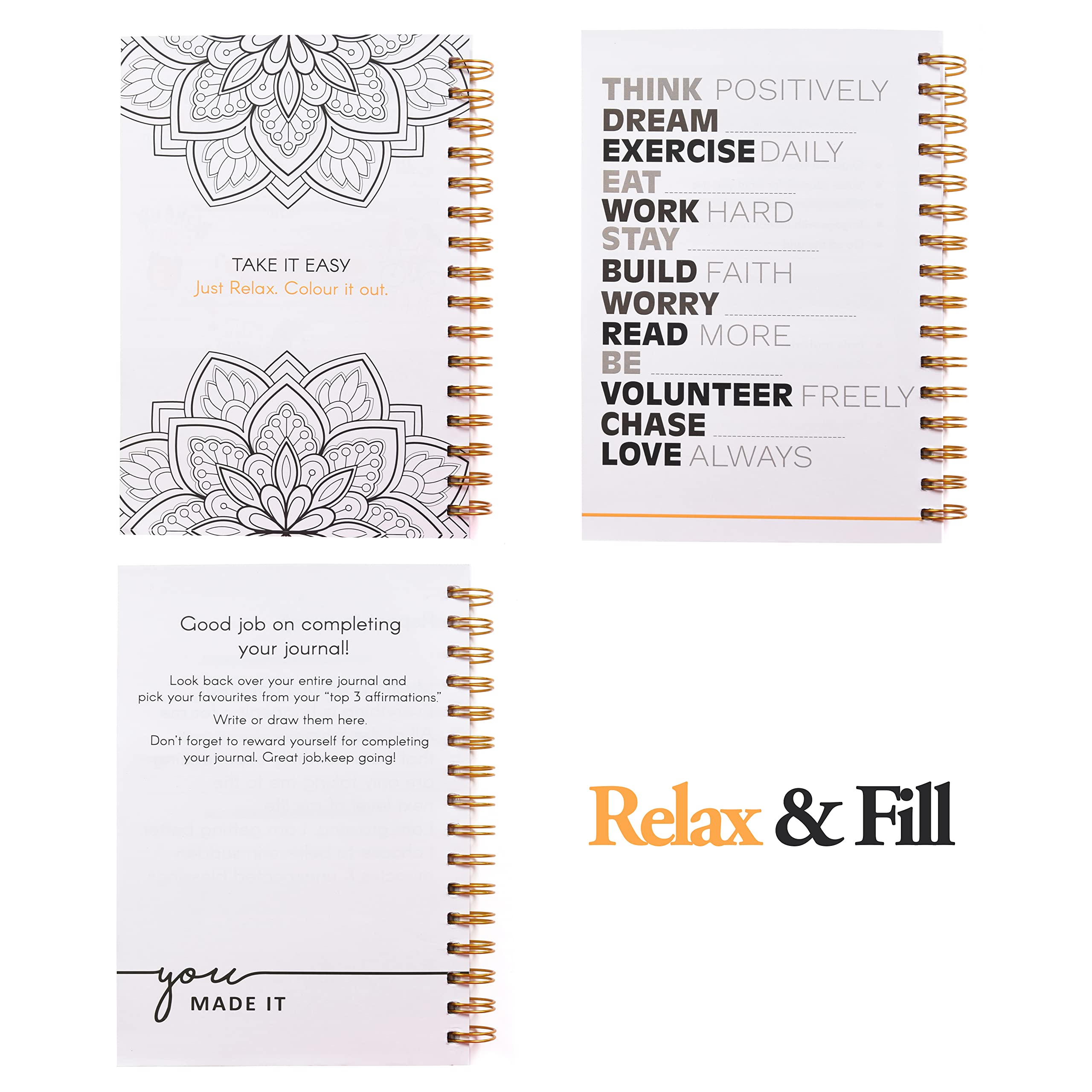 Papboo Diario de agradecimiento de cinco minutos para 6 meses, diario de afirmación, planificador, felicidad, positividad, cuidado personal, tamaño A5, espiral de tapa dura de papel de 100 g/m²,