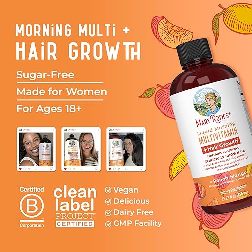 Miniatura 8 de MaryRuth Organics Multivitamínico líquido+crecimiento del cabello  Biotina 10000mcg  Suplemento para el crecimiento del cabello Lustriva