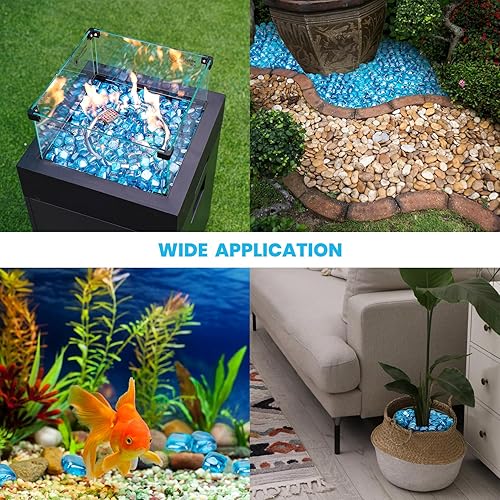 Miniatura 6 de Mr. Fireglass Cubos de vidrio para fuego de 1 pulgada para chimenea, hoguera y paisajismo, 10 libras de alto brillo azul caribeño