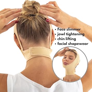 Post Surgery Neck and Chin Compression Garment Wrap Bandage, Face Slimmer, Jowl Tightening, Neck Coverage, Chin Lifting Strap (Medium (Pack of 1))